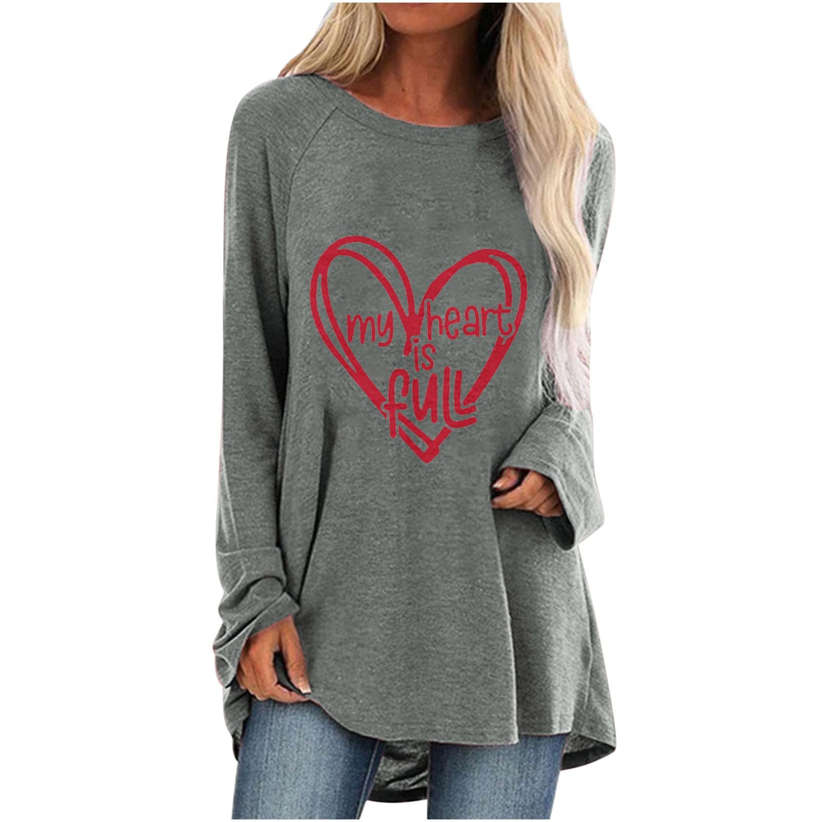 Valentine's Day Women's Casual Loose Long Sleeve Crewneck Sweatshirt - Soft Comfortable Pullover Top for Date Night, Gift Giving & Everyday Wear