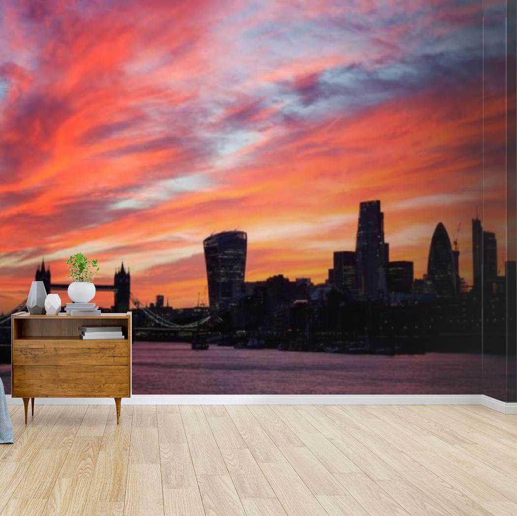 London Sunset Landmarks Canvas Print - Self-Adhesive Peel & Stick Wallpaper Mural for Living Room Decor | Home Craft Wall Decal & Poster Sticker | Perfect for Bedroom, Office & Nursery Wall Art
