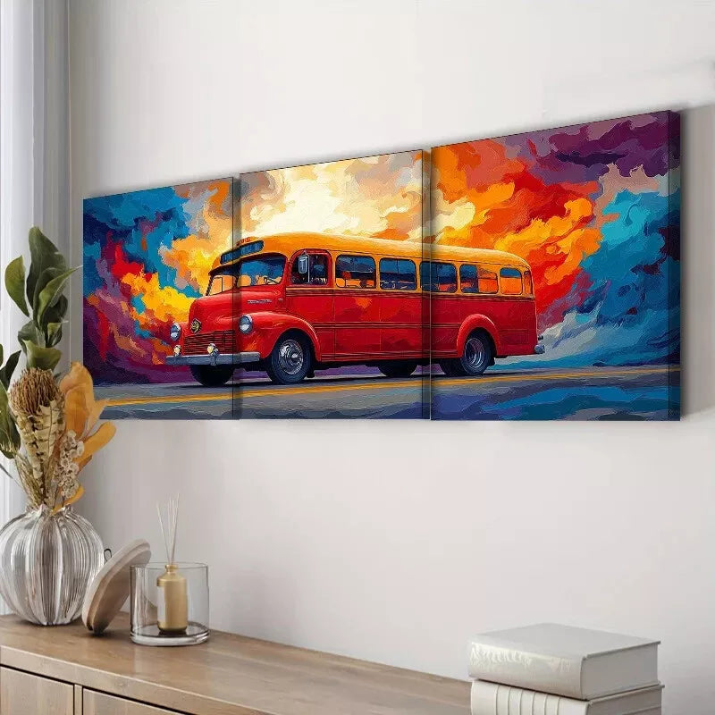 3-Piece Modern Contemporary Style Bus Wall Art Set - Framed Canvas 50x70cm (20x28in) - High Quality Print - 100% Australian Made - Ready to Hang - Perfect for Living Room, Bedroom or Office Decor