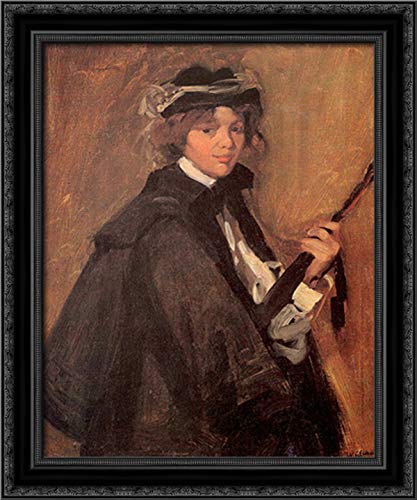 William James Glackens 'Girl In A Black Cape' 20x24 Black Ornate Wood Framed Canvas Art - Vintage Wall Decor for Living Room, Bedroom & Office