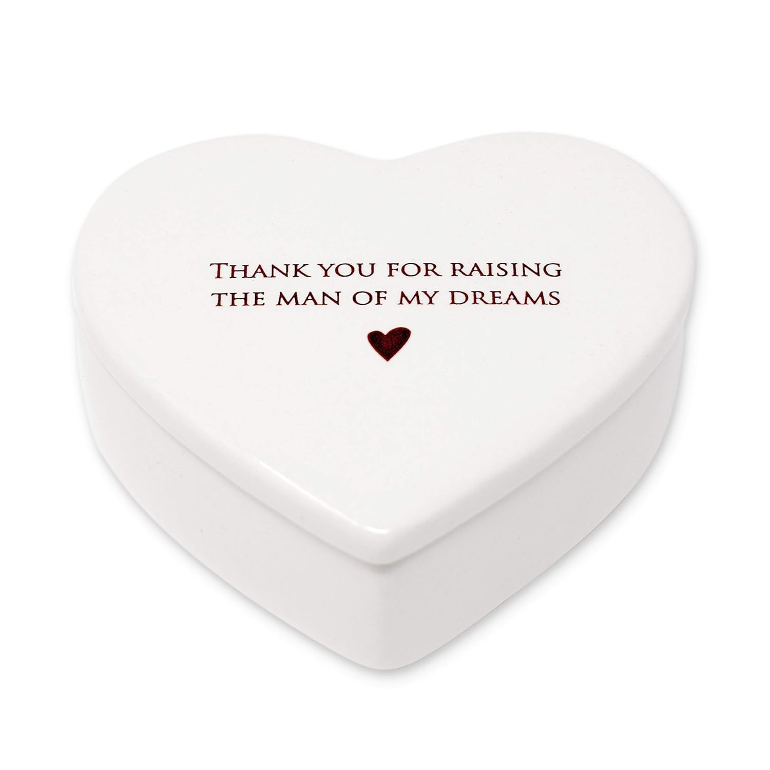 Ceramic Heart Keepsake Jewelry Box with Lid - Thoughtful Mother of the Groom Gift, Mother's Day Present for Mother-in-Law - Perfect for Storing Rings, Necklaces & Precious Memories - 'Thank You for Raising the Man of My Dreams' Engraved Gift