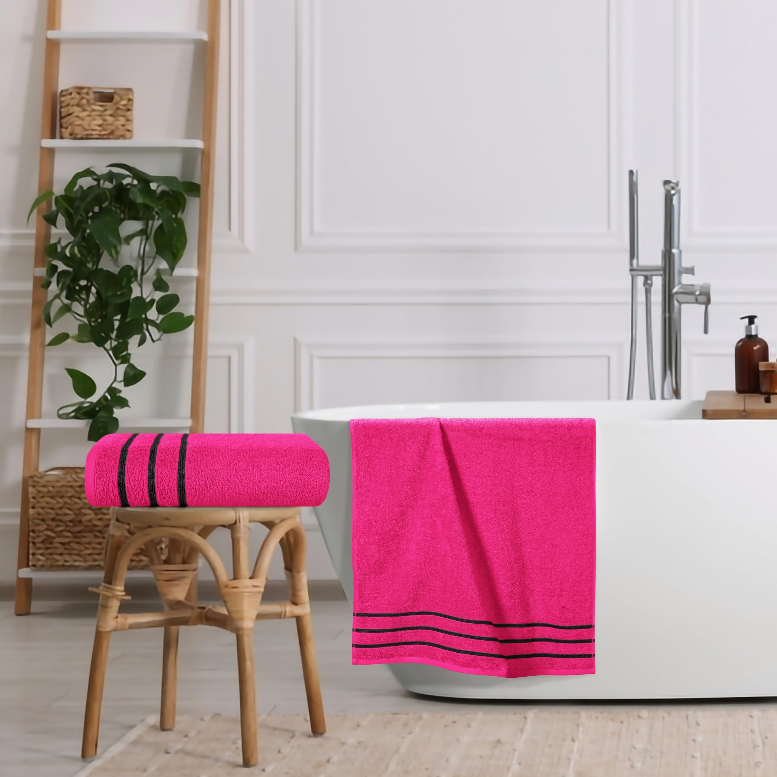 Premium 2-Pack Oversized Cotton Bath Towels - 28x55 Inches, Ultra Absorbent & Quick Dry, Lightweight Large Bath Towel Set for Gym, Travel, Camping, Pool & Spa - Hot Pink (71630) - Perfect for Beach, Yoga & Home Use