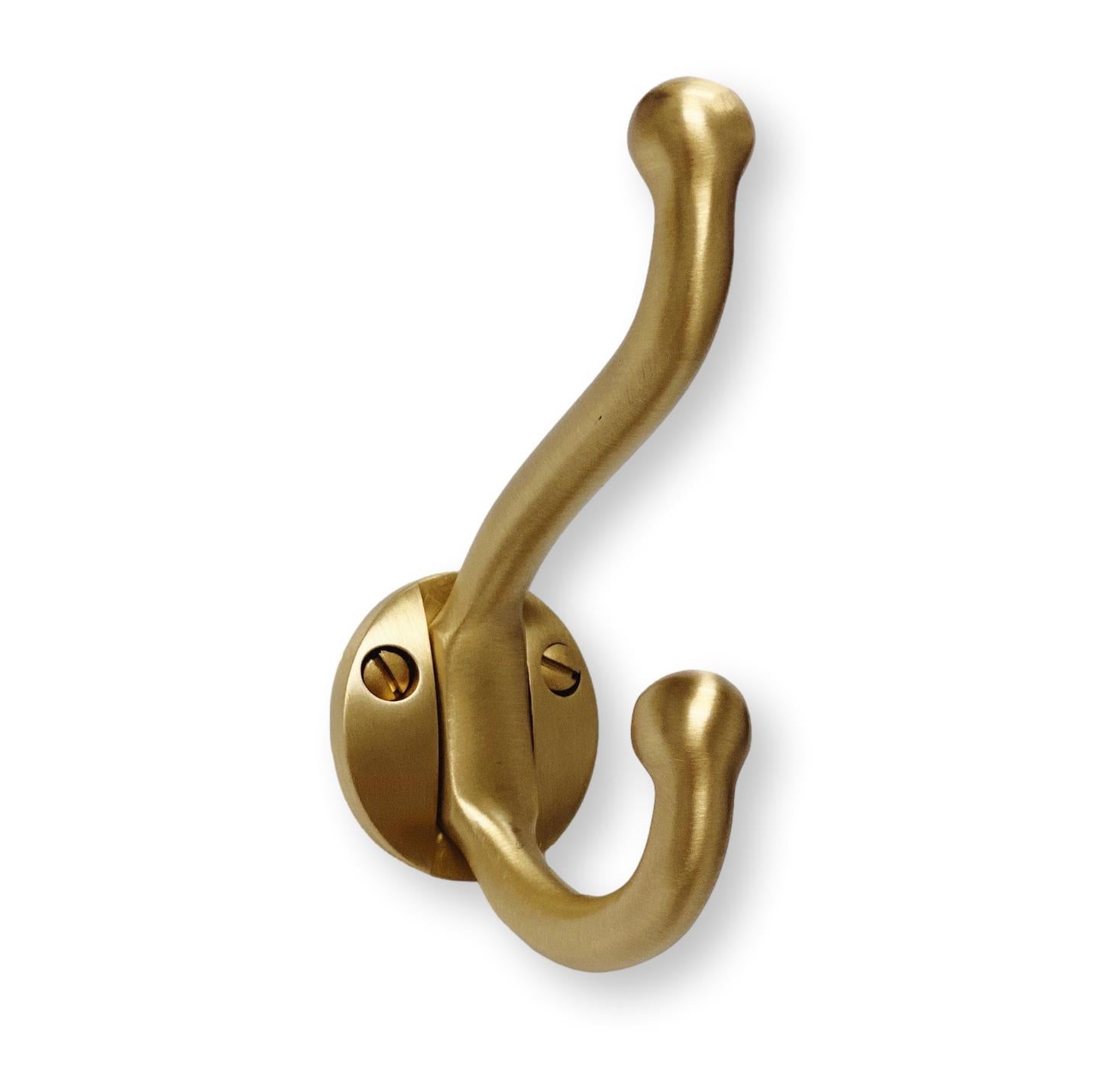 Vintage Satin Brass Wall Hook - Heavy Duty Coat Hanger for Jackets, Hats & Bags - Elegant Home & Office Decor (Set of 4) - Perfect for Entryway, Bedroom & Bathroom Organization