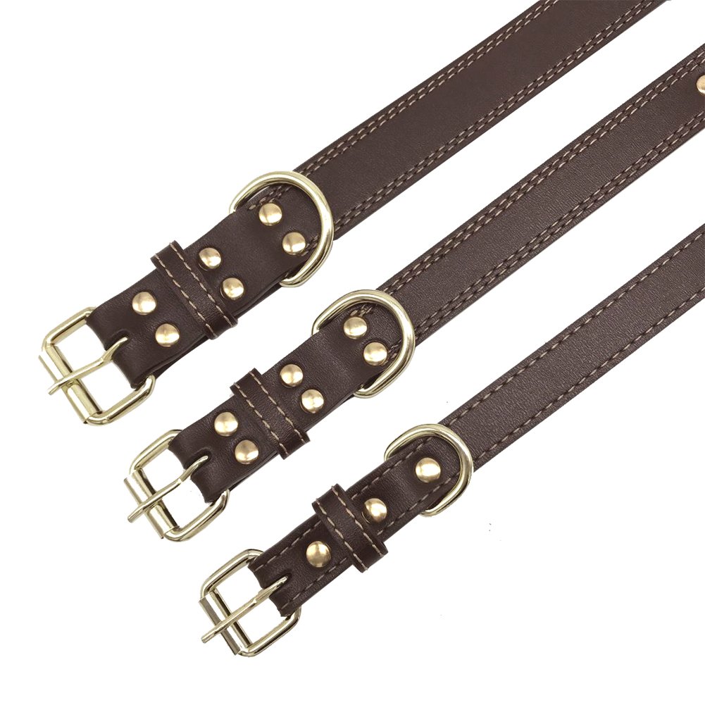Premium PU Leather Dog Collar with Double D-Ring - Adjustable & Durable Pet Collar for Medium & Large Dogs (Brown) - Perfect for Daily Walks, Training & Outdoor Adventures