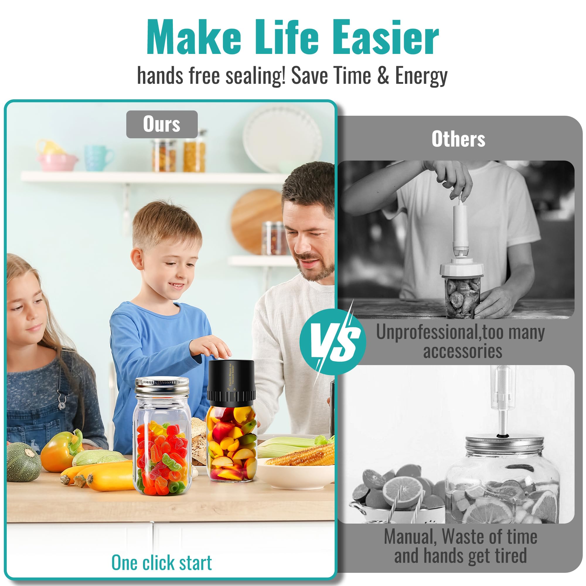 2025 Upgraded M13 Auto Electric Mason Jar Vacuum Sealer - Smart Wide & Regular Mouth Canning Jar Lid Sealer - Portable Food Preservation System for Home, Kitchen & Camping - Perfect for Meal Prep, Sous Vide & Long-Term Food Storage