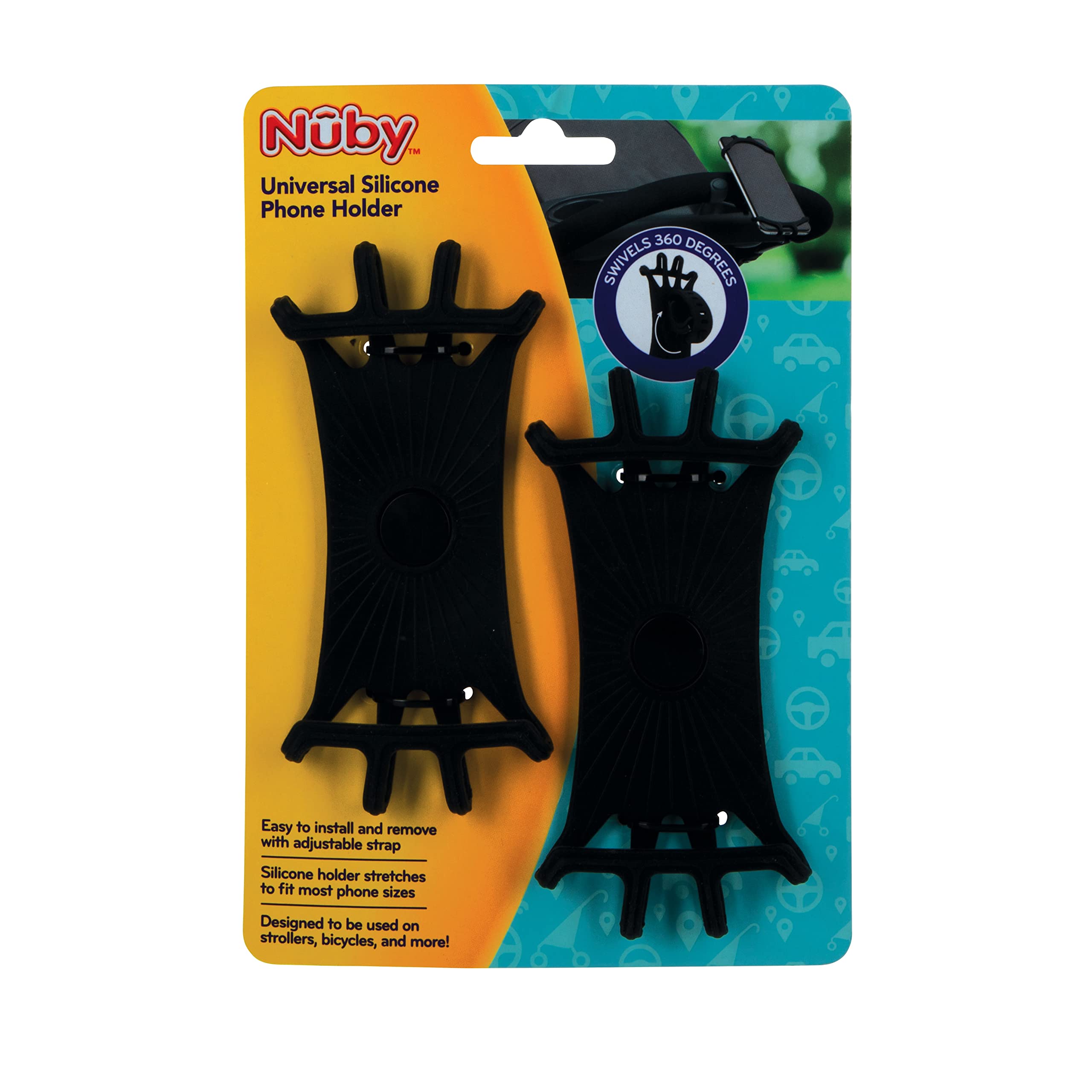 Nuby 2 Pack Universal Silicone Phone Holder - Non-Slip Car Dashboard & Desk Stand for iPhone, Samsung, Smartphones - Perfect for Driving, Office, Home Use