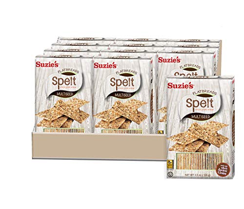 Organic Spelt Flatbread Crackers - Low Fat, Multiseed Flavor - 4.5oz (Pack of 12) - Perfect for Healthy Snacking, Charcuterie Boards & Vegan Diets
