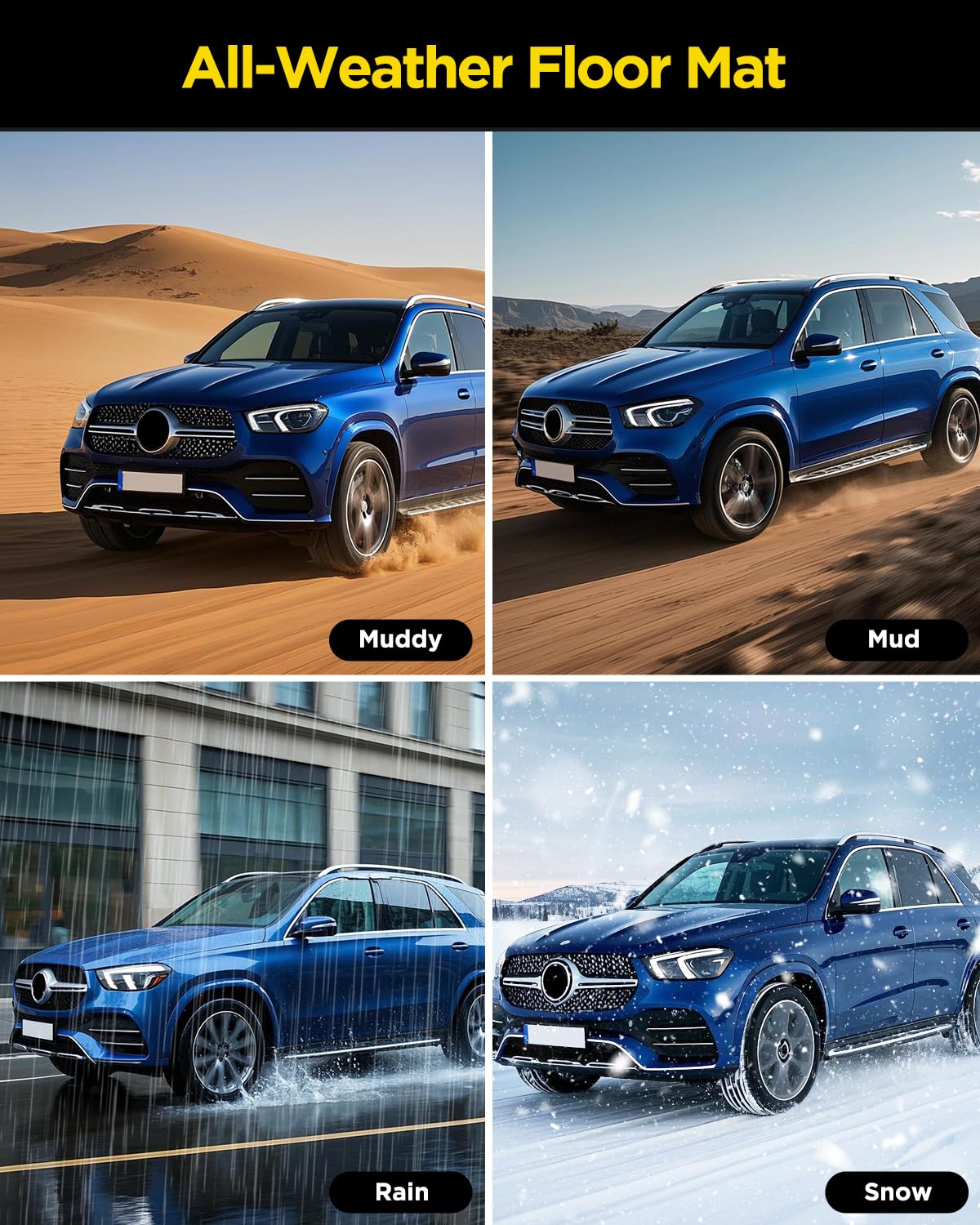 Premium All-Weather TPE Floor Mats for Mercedes-Benz GLE 350/450 (2020-2024) - Heavy Duty Rubber Car Floor Liners & Trunk Mat 4-Piece Set - Perfect for Daily Commuting, Road Trips, and Off-Road Protection (Excludes GLE Coupe Models)