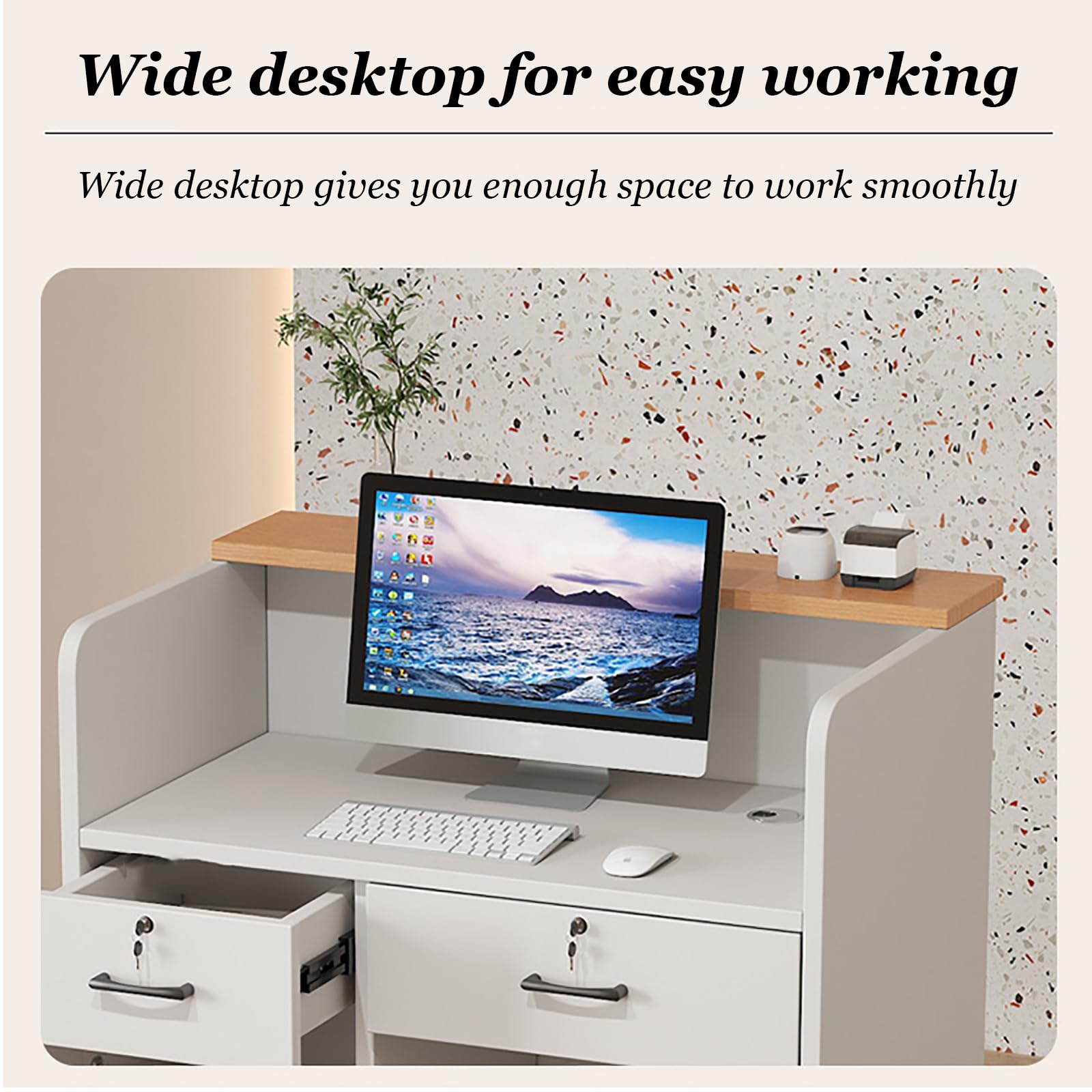 Modern Reception Counter Desk with Drawers - 60