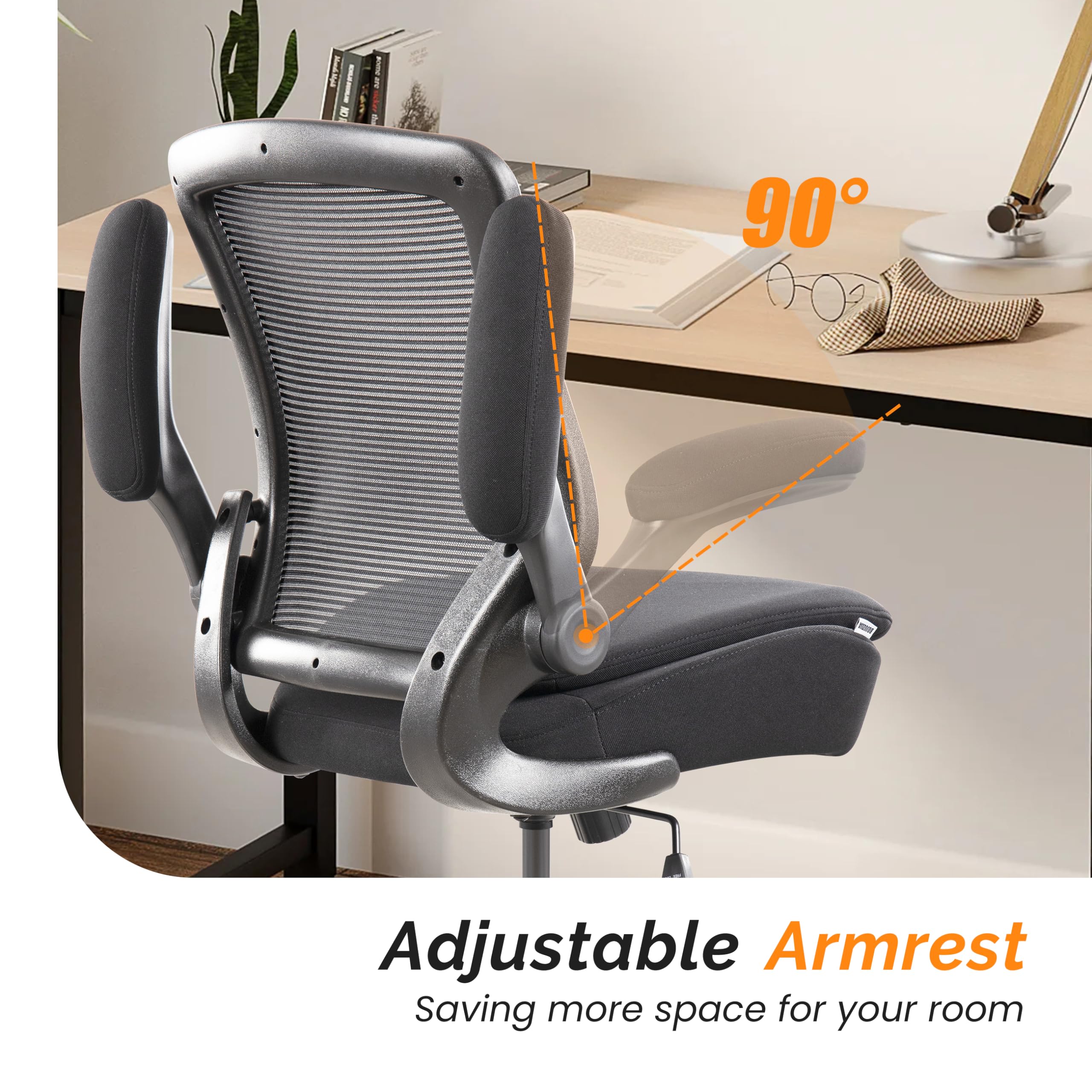 Ergonomic Drafting Chair with Flip-Up Armrests & Adjustable Height - Tall Office Chair for Standing Desks, Big Foot-Ring & Double Cushion Seat (Black) - Perfect for Architects, Artists & Home Office Workspaces