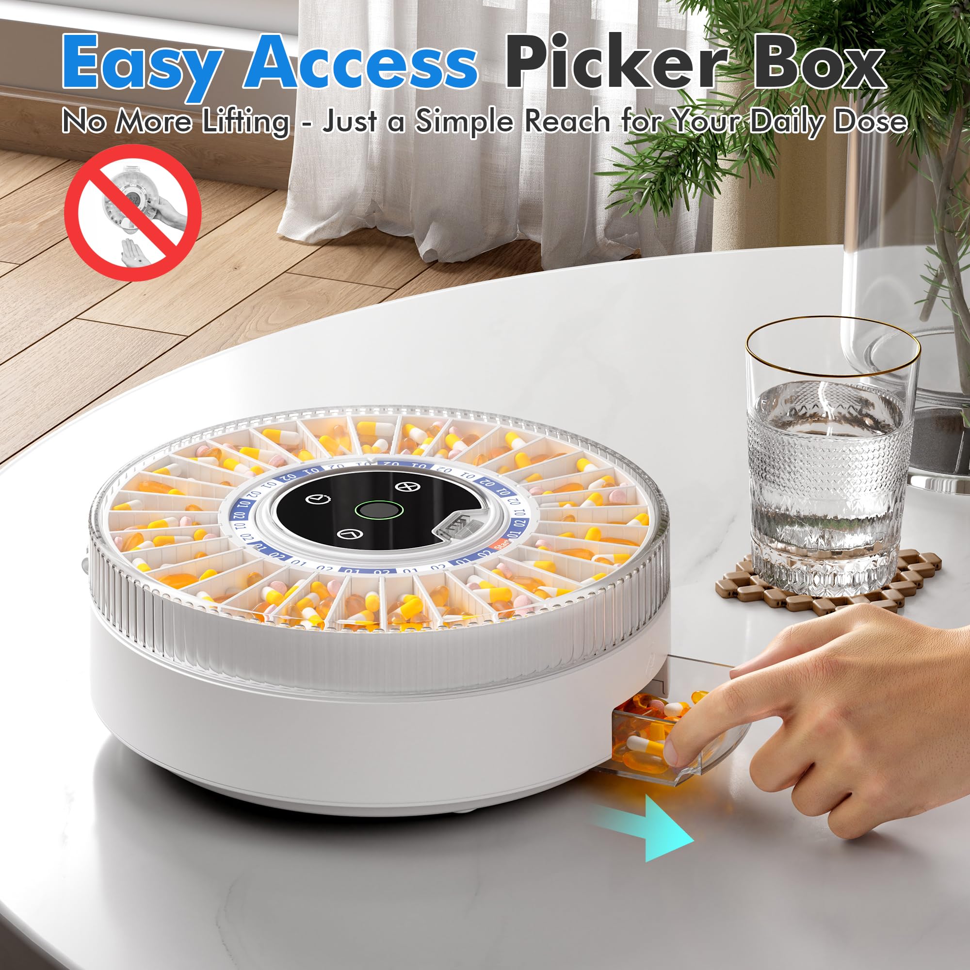 Smart Bluetooth Automatic Pill Dispenser with Alarm - 31-Slot Medication Organizer for Elderly Care | Fingerprint & Mechanical Dual Lock | Timed Dispenser for Daily Medication Management | Perfect for Home Healthcare and Assisted Living Facilities