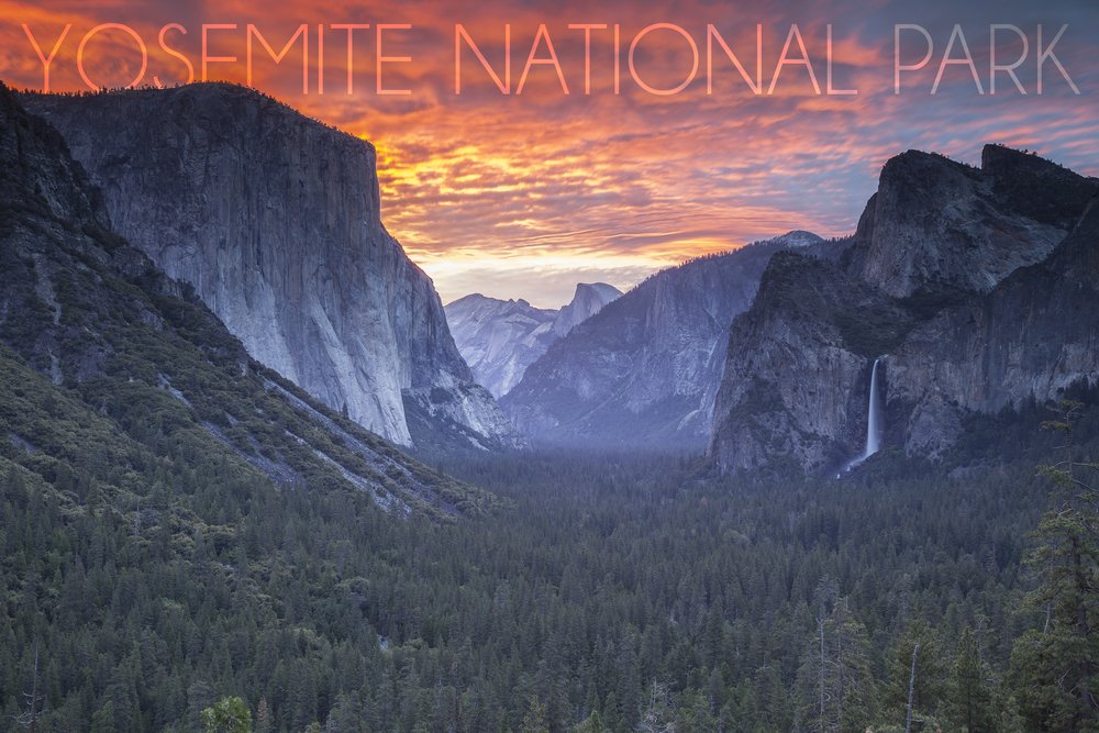 Yosemite National Park Sunset Valley California - 24x36 Signed Art Print Poster, Wall Decor for Living Room, Bedroom & Office | Scenic Landscape Photography