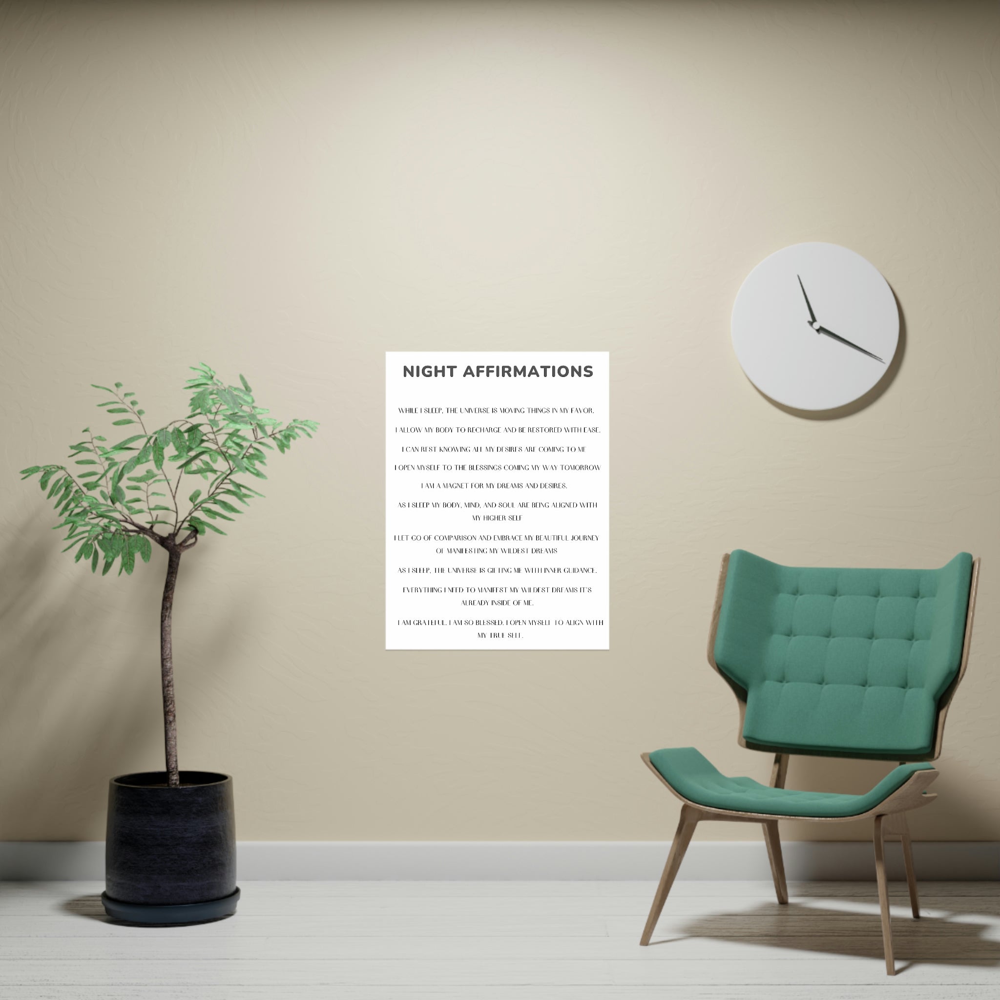 Night Time Affirmations and Manifestation Sayings Vertical Matte Poster - Positive Bedroom Wall Art for Meditation & Self-Care
