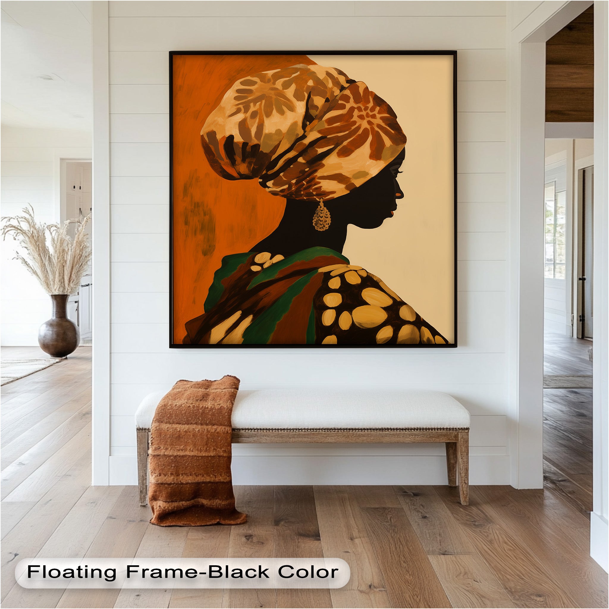 African Woman Portrait Art - Hand-Painted Framed Oil Painting for Home & Office Decor | Wall Art for Living Room, Bedroom, or Office