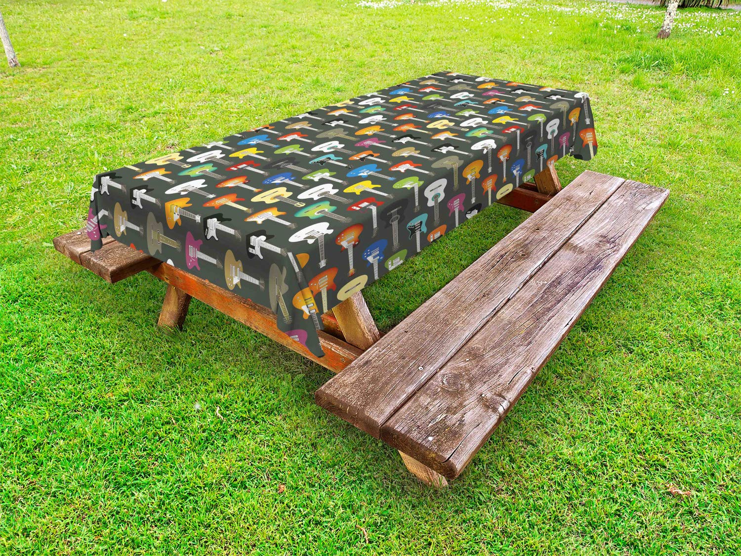 Ambesonne Waterproof Guitar Print Outdoor Tablecloth - 58