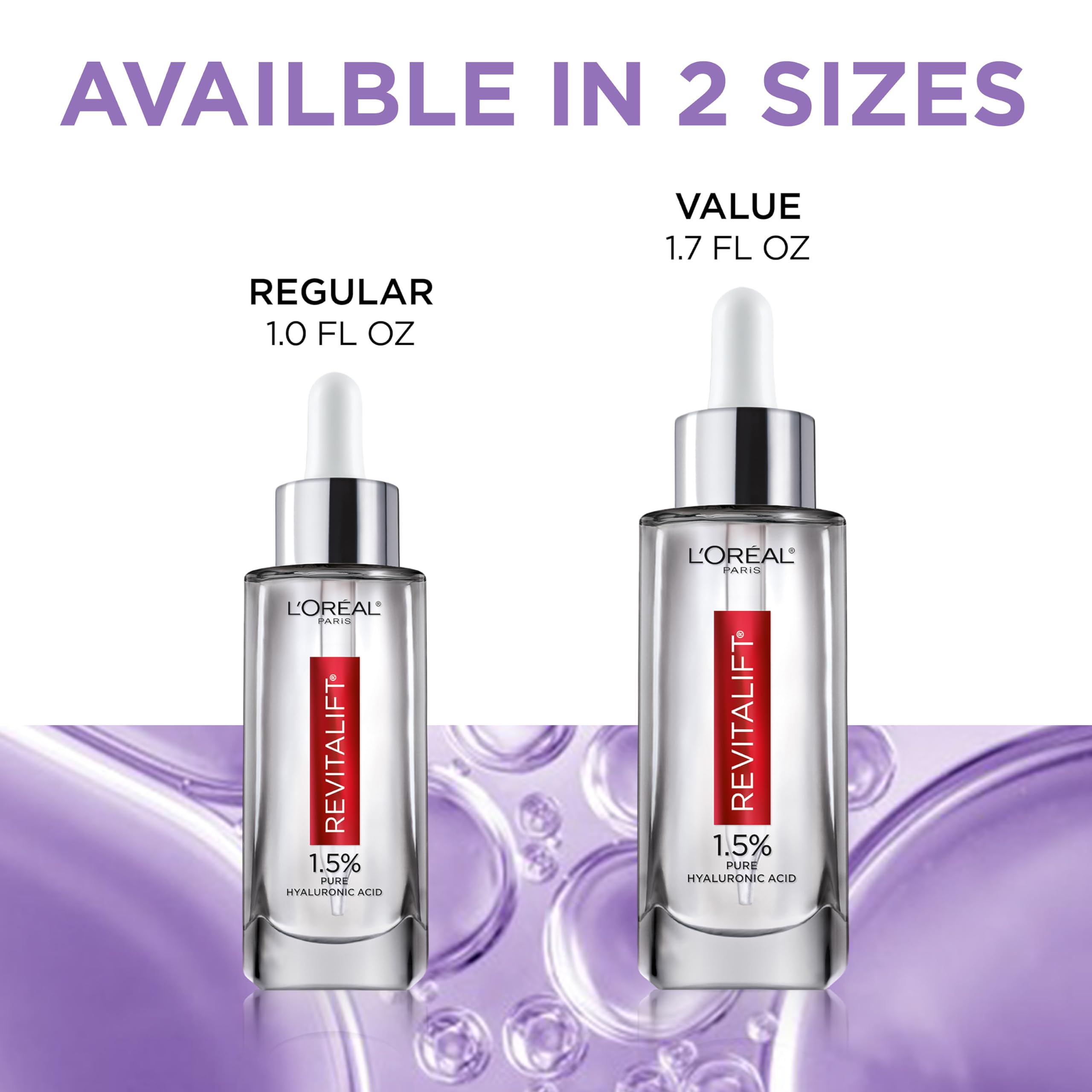 L'Oreal Paris Revitalift Derm Intensives 1.5% Pure Hyaluronic Acid Serum with Vitamin C - Anti-Aging Face Serum for Hydration, Moisturizing & Wrinkle Reduction, 1.7 Oz - Perfect for Daily Skincare Routine & Nighttime Skin Repair