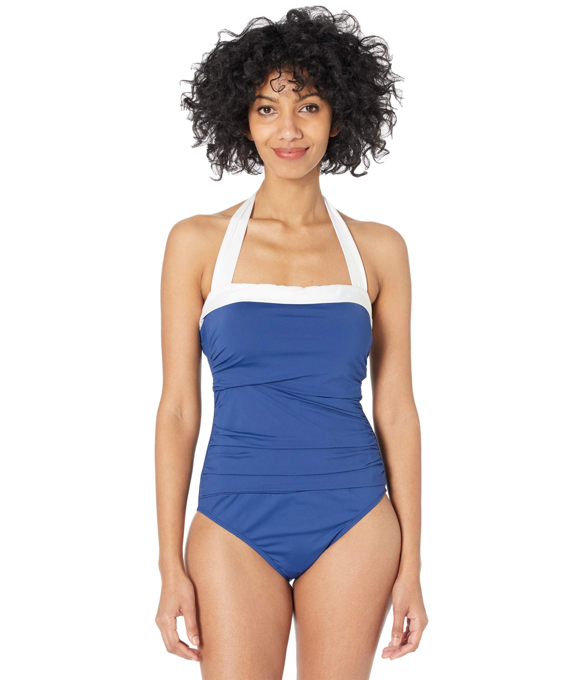 Lauren Ralph Lauren Bel Air Shirred Bandeau One-Piece Swimsuit for Women | Flattering High-Cut Design | Perfect for Beach Vacations & Pool Parties