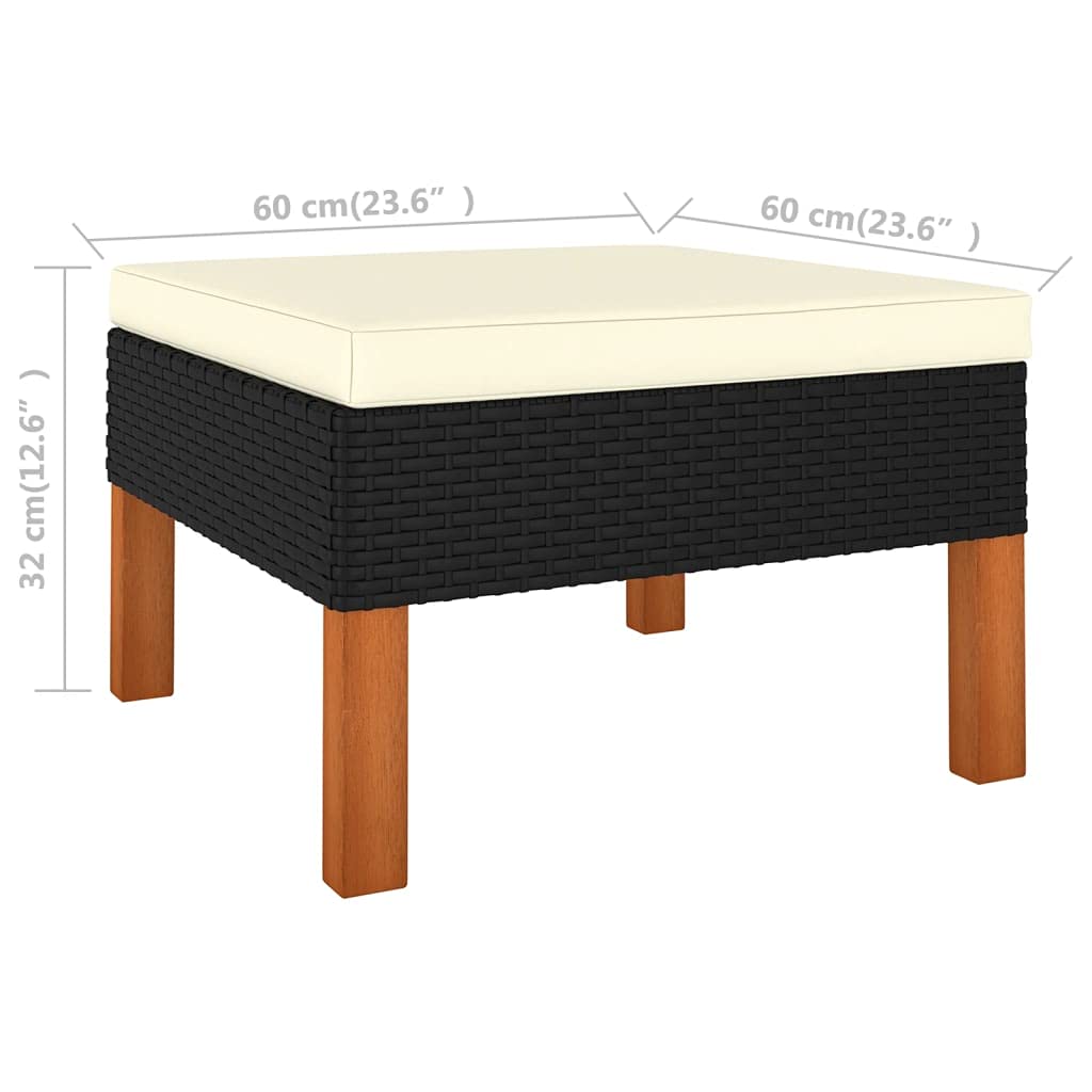 Elegant Poly Rattan Footstool with Solid Eucalyptus Wood Frame - Outdoor Sofa & Patio Seating Furniture with Cushioned Upholstery for Backyard, Porch, Balcony - Perfect for Relaxing, Sunbathing, and Outdoor Entertaining