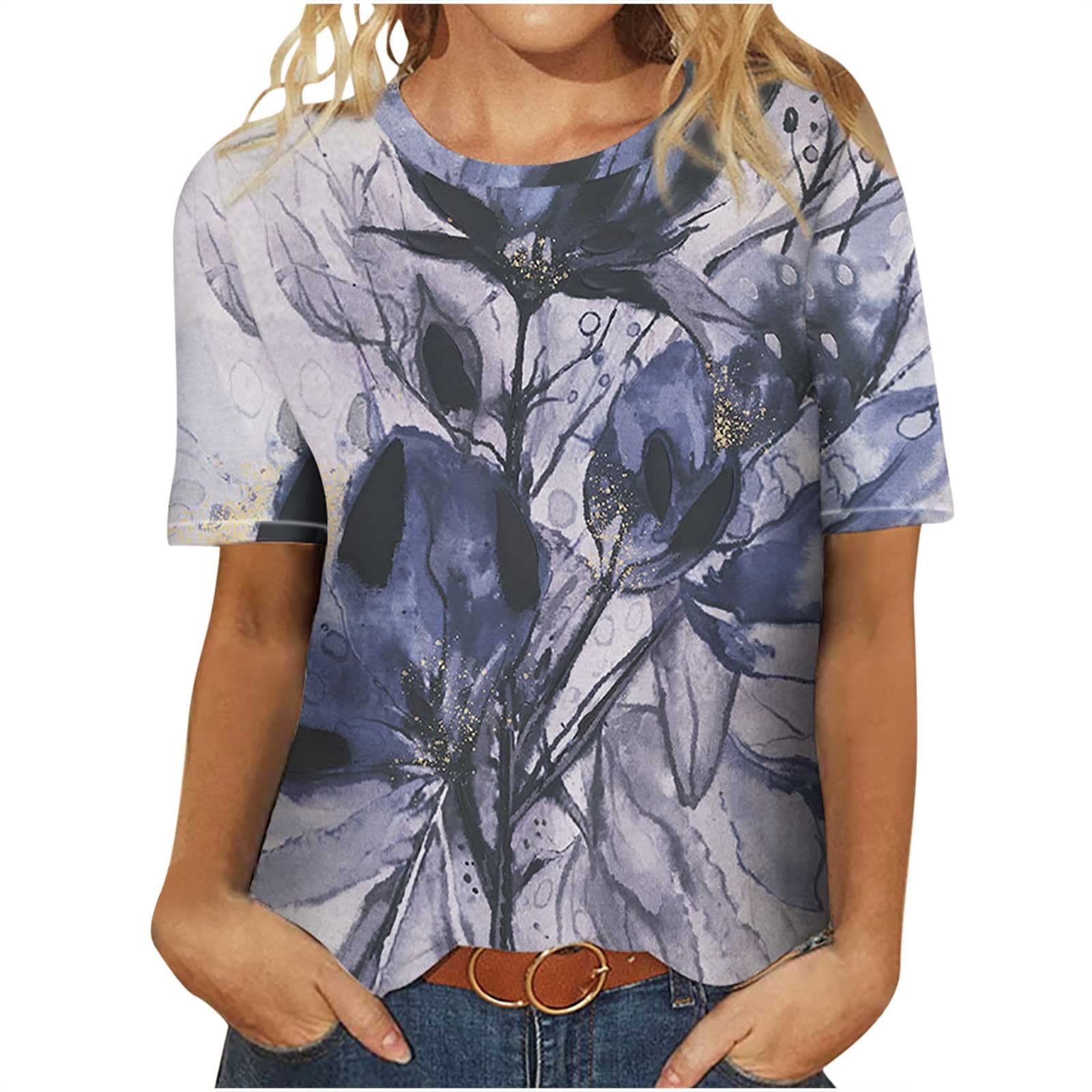 Women's Casual Short Sleeve Blouse - Round Neck Loose Fit Tunic Top for Work & Weekend | Stylish Dressy Tee Shirt for Office, Date Night & Everyday Wear