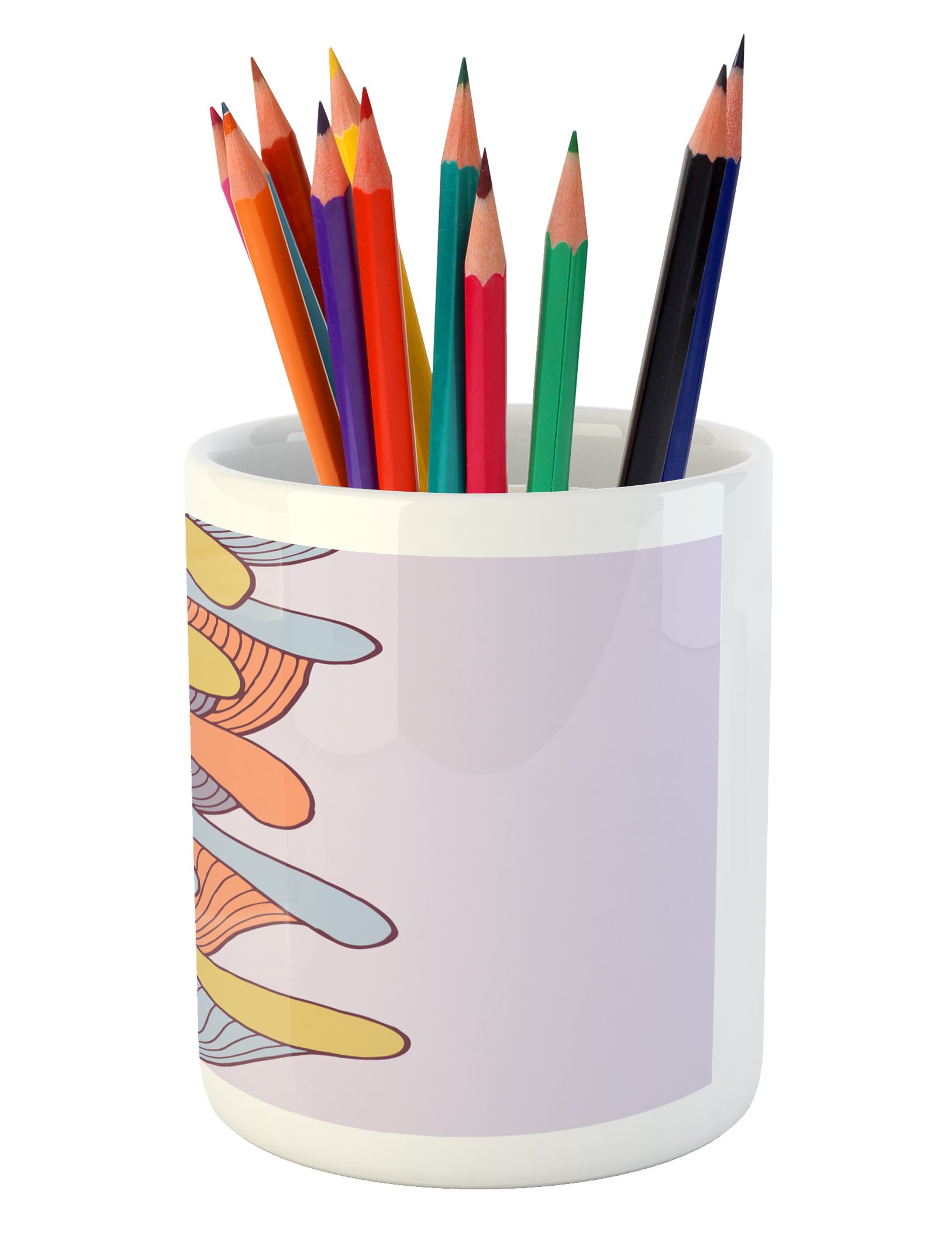 Ambesonne Colorful Pencil Holder - Abstract Mushroom Doodle Design Ceramic Desk Organizer for Office & School Supplies | Perfect for Home Office, Study Room & Workspace Organization