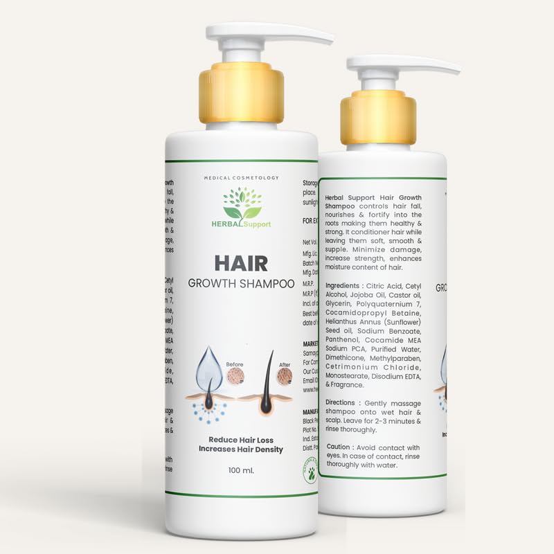Herbal Hair Growth Shampoo for Damaged Hair Repair & Frizz Control - Sulfate & Paraben Free Volumizing Shampoo for Stronger Hair (100ml) - Ideal for Men & Women with Thinning Hair or Split Ends