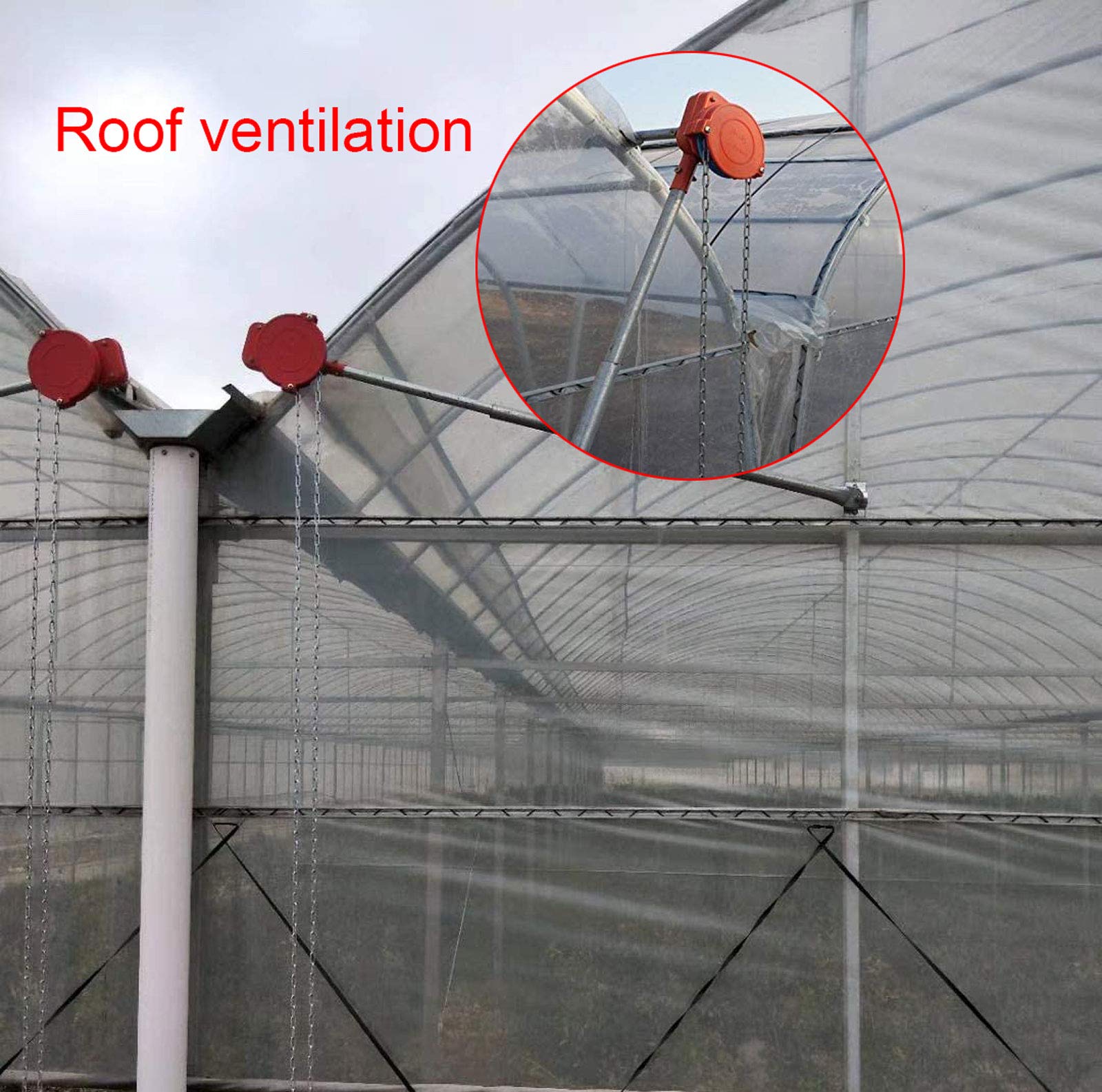 **Greenhouse Film Roll Up Machine - Manual Chain Winch for Farm, Pasture & Greenhouse Ventilation - Top/Side Coiling Equipment for Easy Rolling - Perfect for Greenhouses, Barns & Agricultural Use**