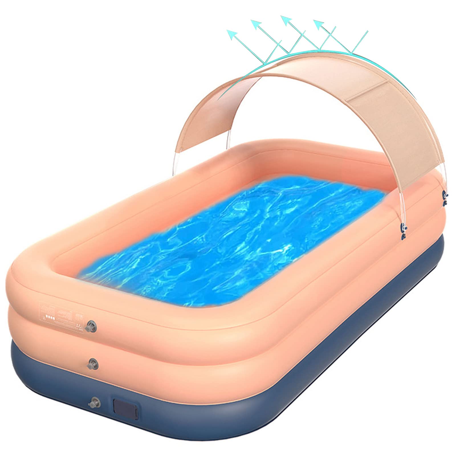 MQSS Inflatable Baby Pool with Canopy - Large Foldable Kiddie Swimming Pool for Kids, Adults & Family - Perfect for Backyard, Beach, and Summer Outdoor Water Play