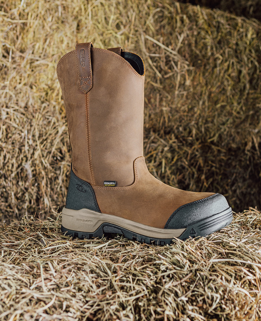 Women's Evanston Pull-On Waterproof Work Boots with Carbon Toe - Bison/Black - Perfect for Construction, Hiking & Outdoor Work