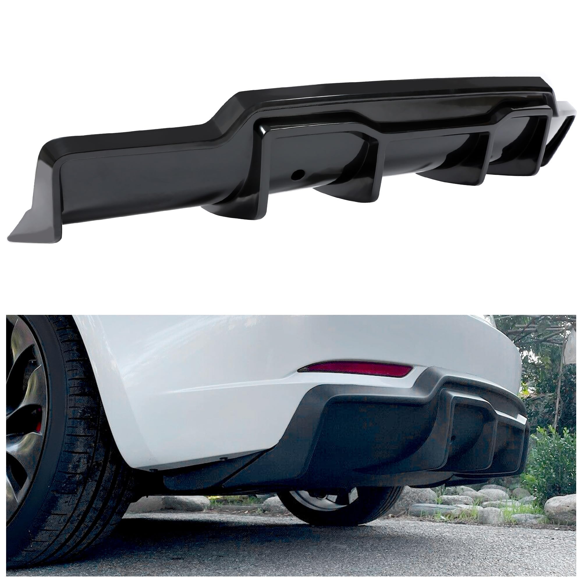 KUAFU Rear Diffuser for 2017-2023 Tesla Model 3 Sedan - V Style Rear Bumper Lip Valance Splitter Body Kit (ABS Plastic, Black) - Enhances Aerodynamics & Sporty Look for Street Racing & Car Shows