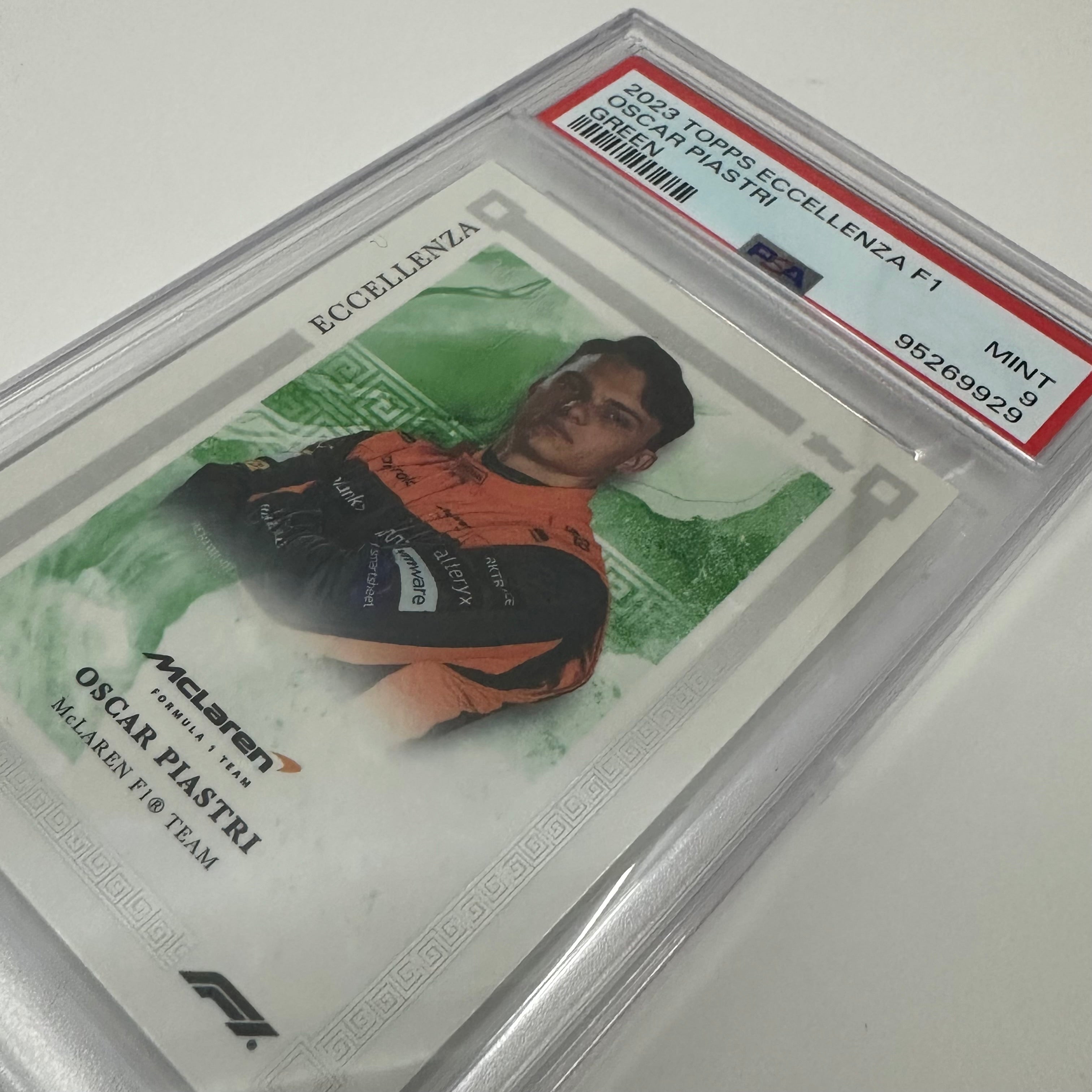 PSA 9 Oscar Piastri Green 2023 Topps Eccellenza F1 /99 - Rare Collectible Formula 1 Trading Card for Sports Memorabilia Enthusiasts