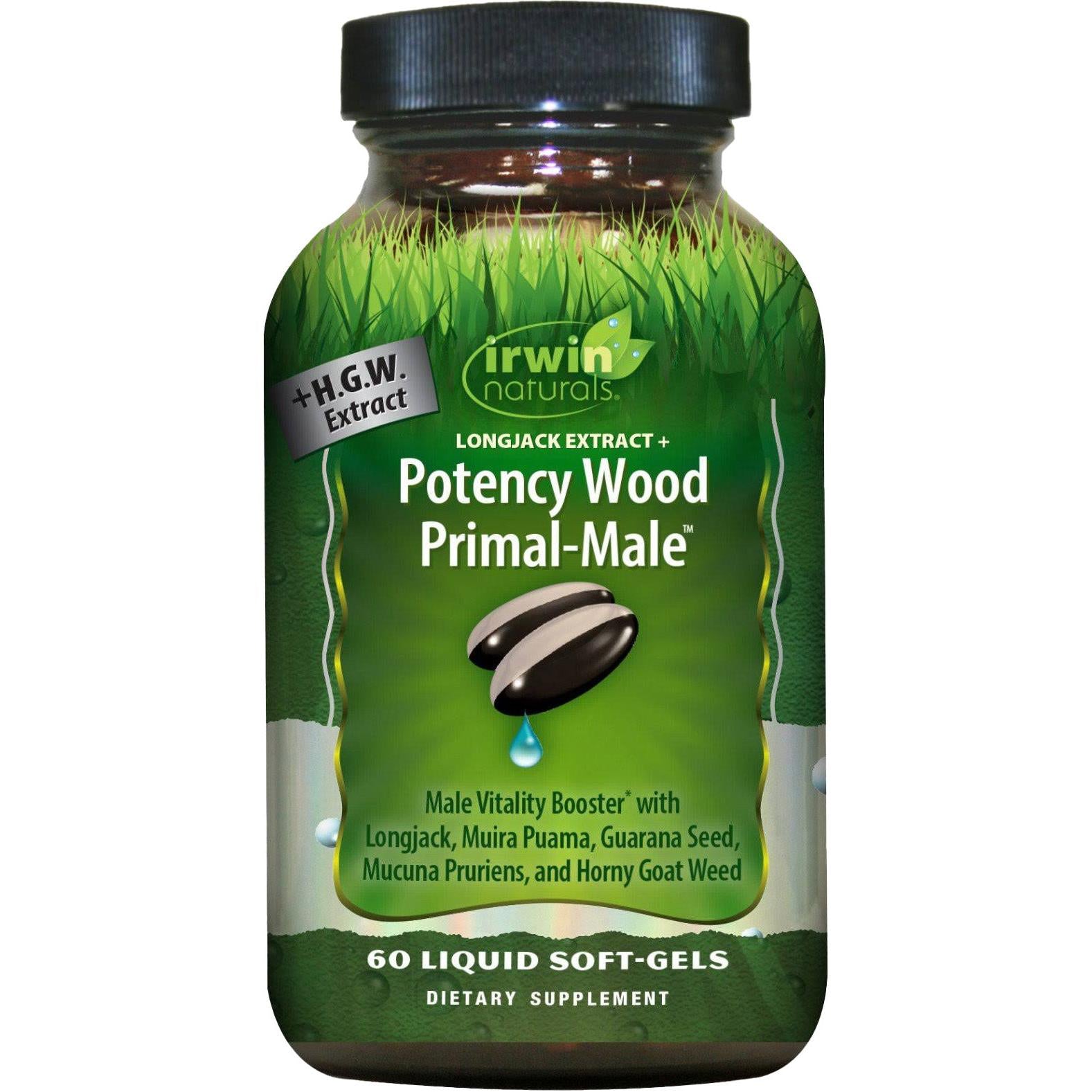 Irwin Naturals Potency Wood Primal Male Supplement - Natural Testosterone Booster for Men's Energy, Vitality & Performance - Gym, Workout & Daily Wellness Support