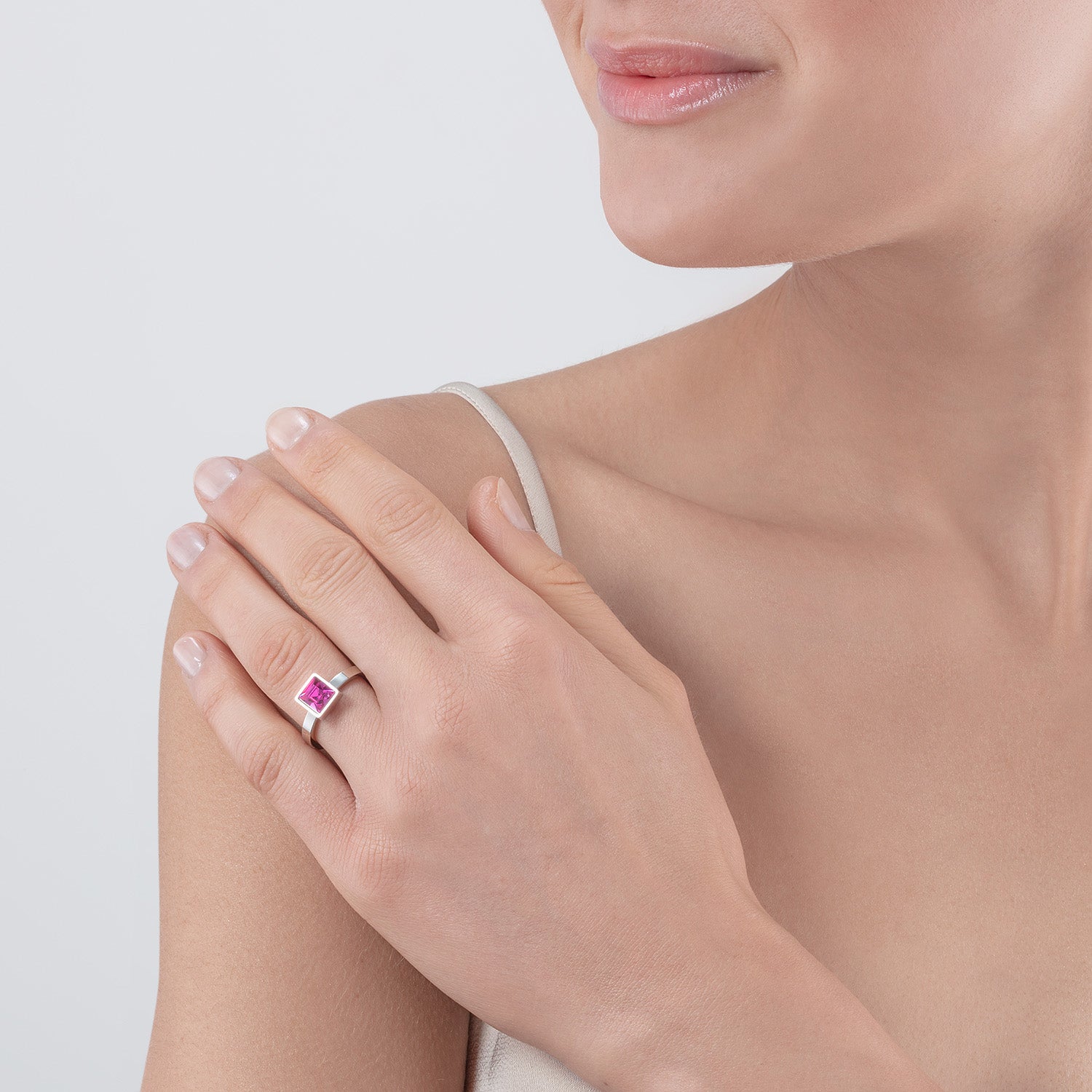 Elegant Silver Pink Square Statement Ring for Women - Perfect for Parties, Weddings & Everyday Fashion