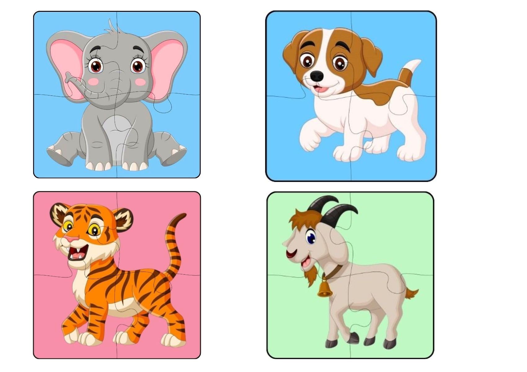 Exello 4-Piece Wooden Animal Puzzles for Kids - 4x4 Inch Wood Jigsaw Puzzles Set (Lion, Elephant, Giraffe, Zebra) - Educational Toddler Learning Toys for Boys & Girls Ages 3-5 - Perfect for Preschool Classroom, Birthday Gifts & Family Game Night