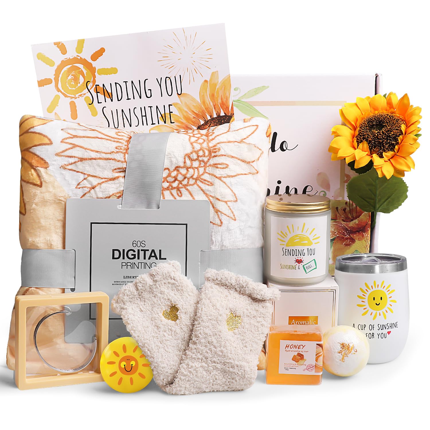 10pcs Get Well Soon Care Package for Women - Unique Birthday Gift Box with Sunflower Basket, Inspirational Blanket, Jar Candle - Perfect for Sister, Best Friend, Thinking of You Gifts | Ideal for Hospital Recovery, Cheer Up, Long Distance Friendship & Special Occasions
