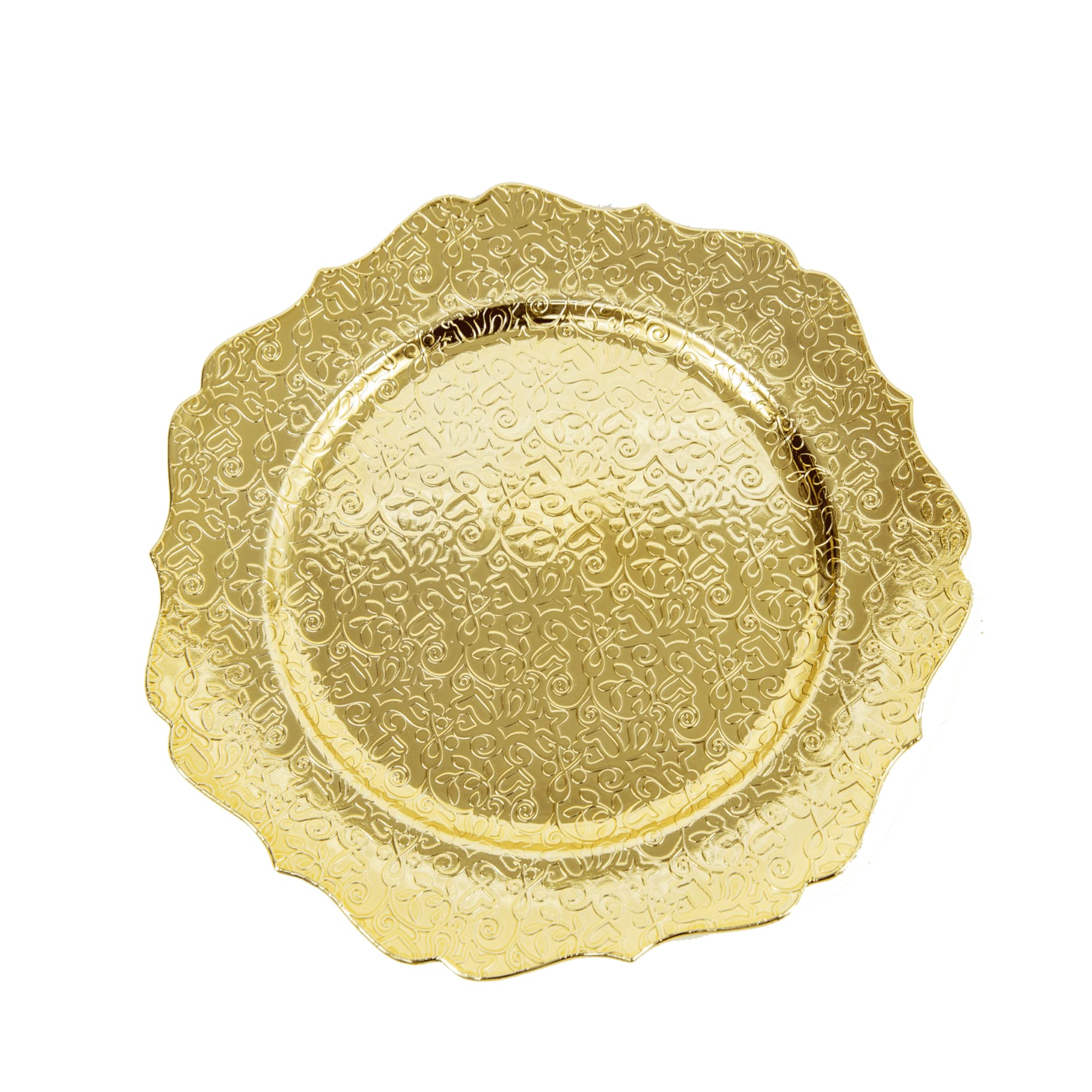 HAIYUEDOREE 12-Pack Gold Charger Plates – Round Electroplated Plastic Plate Chargers for Dinner Tables, Wedding Decor & Cocktail Parties | Elegant Vine Design for Formal Dining, Buffet Setup & Holiday Entertaining