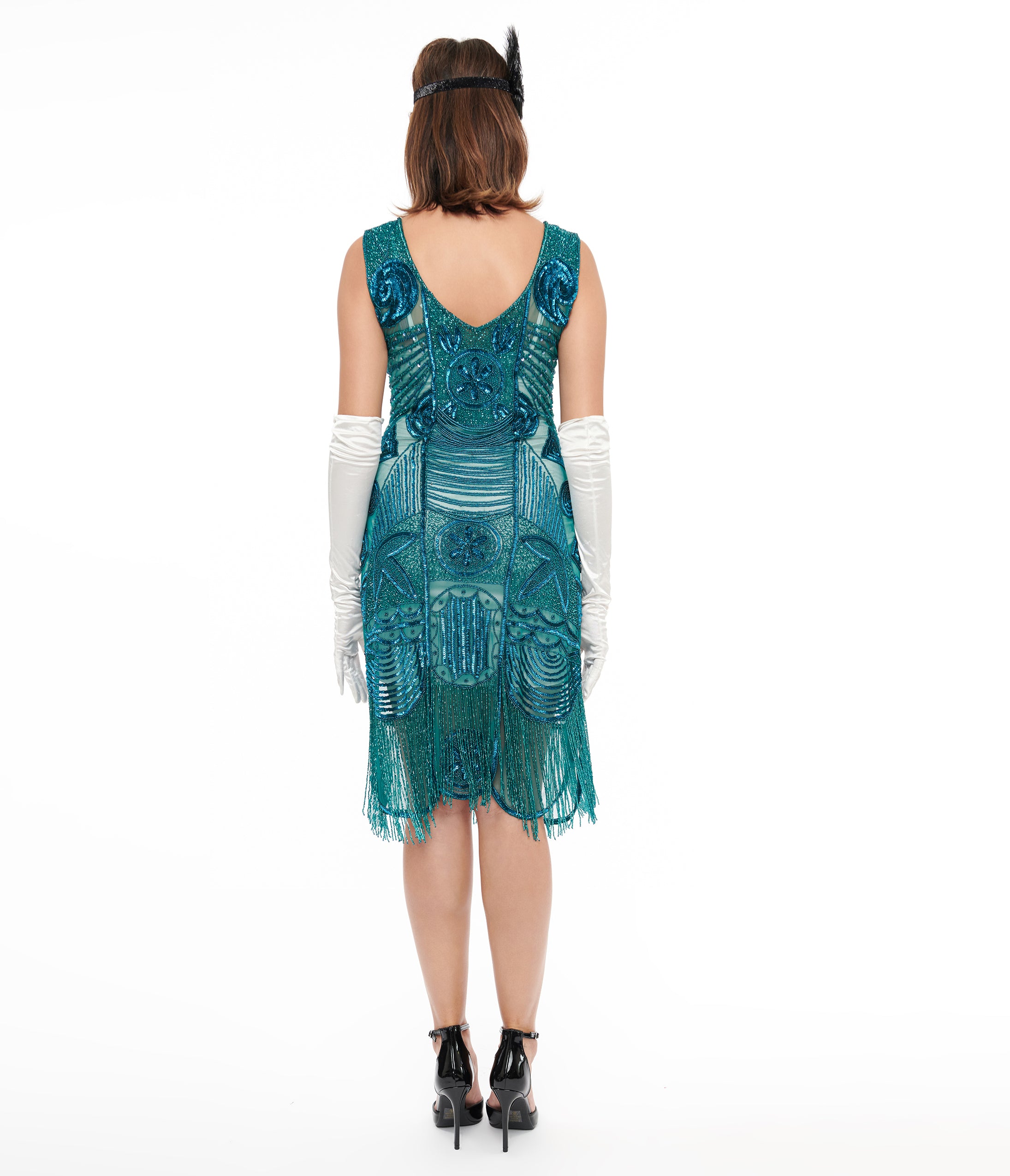Vintage 1920s Style Teal Hand-Beaded Fringe Flapper Dress - Gatsby Party, Roaring 20s Costume, Jazz Age Evening Gown for Women