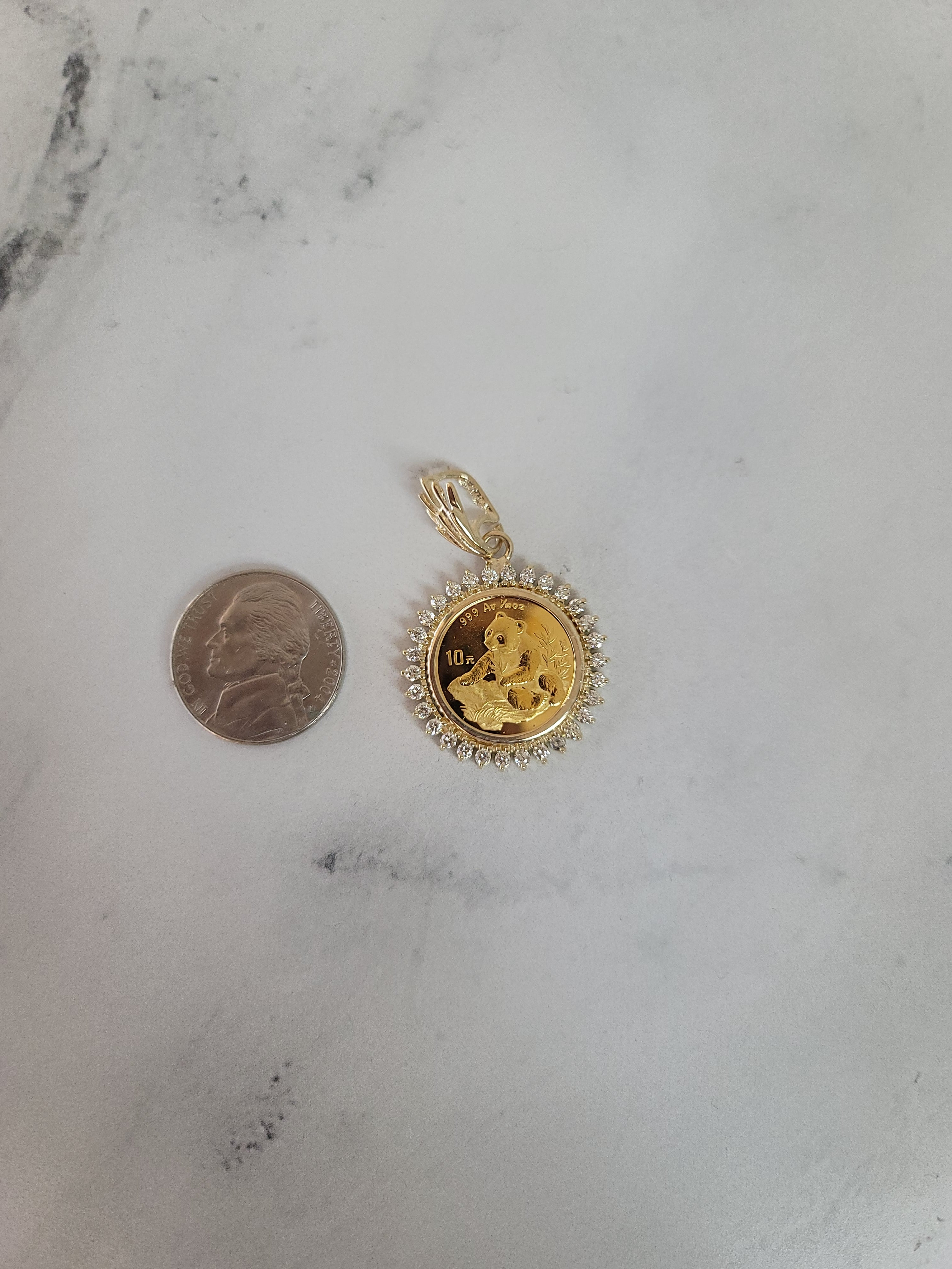 3/4 CT. Diamond Panda Coin Necklace - 14k Yellow Gold Pendant for Women | Elegant Jewelry Gift for Birthday, Anniversary & Special Occasions