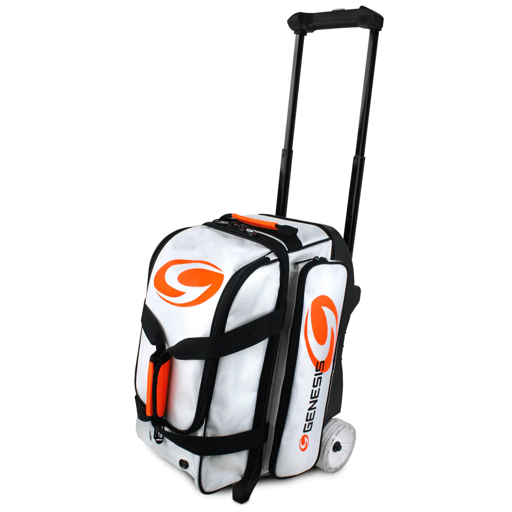 Genesis Sport 2 Ball Roller Bowling Bag - White | Durable & Lightweight Bowling Ball Carrier with Wheels | Perfect for League Play, Tournaments & Practice Sessions
