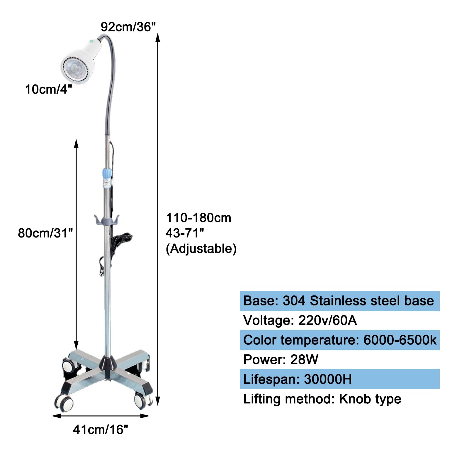 360° Rotating LED Surgical Examination Lamp - Adjustable Floor Stand Medical Light for Gynecology, Outpatient & Clinical Use - Perfect for Hospitals, Clinics & Emergency Rooms