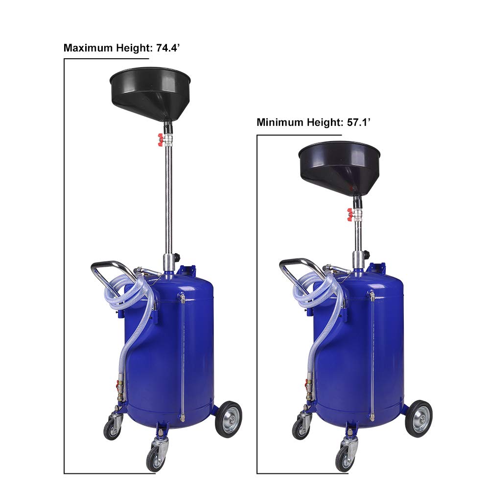 Redsun 30 Gallon Portable Oil Drain Tank - Air Operated, Adjustable Funnel Height with Wheels for Easy Oil Removal (Blue) - Ideal for Automotive Shops, DIY Oil Changes & Industrial Maintenance