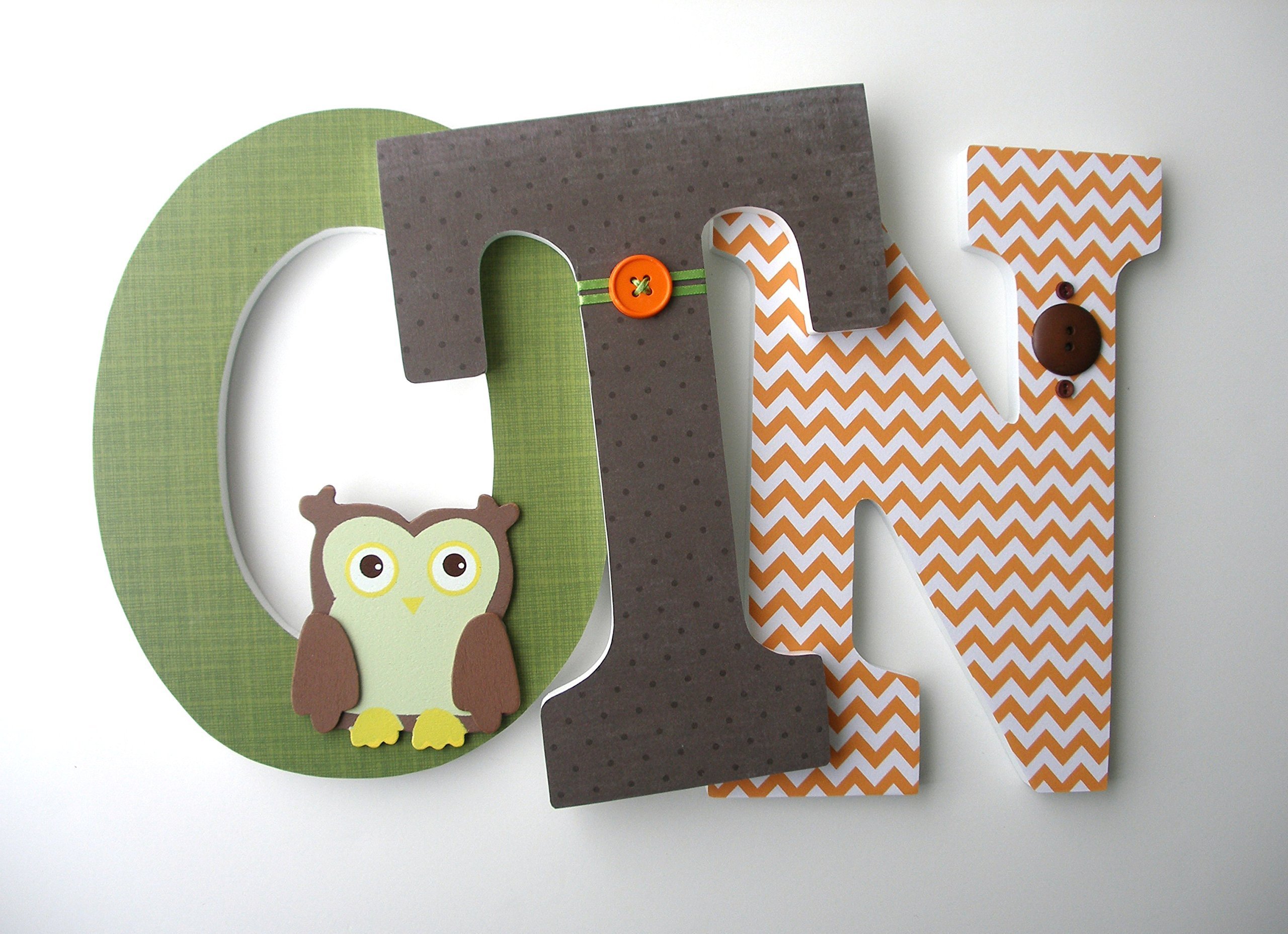 Custom Wood Letters - Brown, Orange & Green Fox & Owl Nursery Decor, Baby Name Wall Art for Boys & Girls - Perfect for Nursery, Bedroom & Kids Room Decor