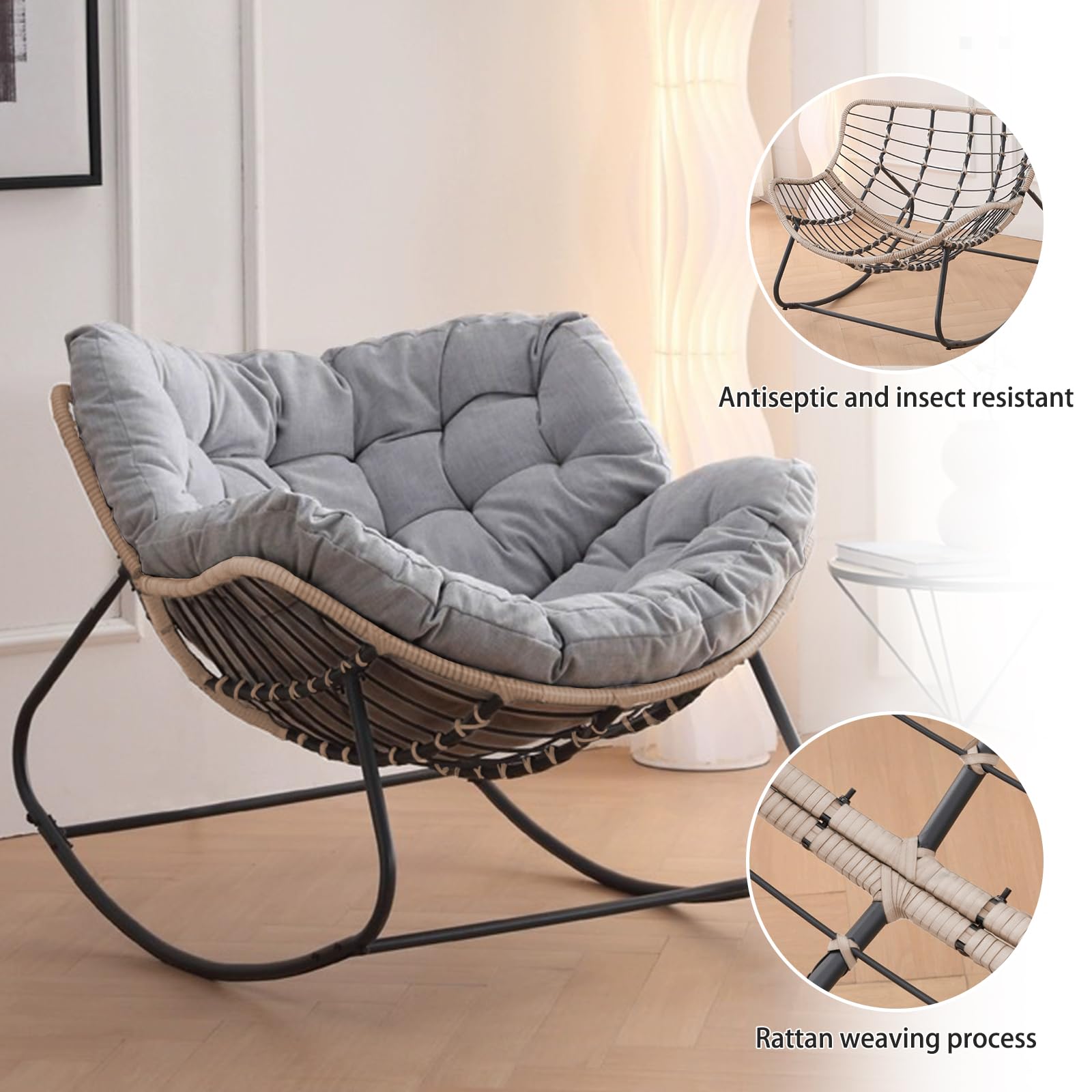 Comfortable Patio Rocking Chairs - Outdoor Lounge Chair with Cushion for Bedroom, Living Room, Porch & Garden - Perfect for Relaxing, Reading & Enjoying Nature
