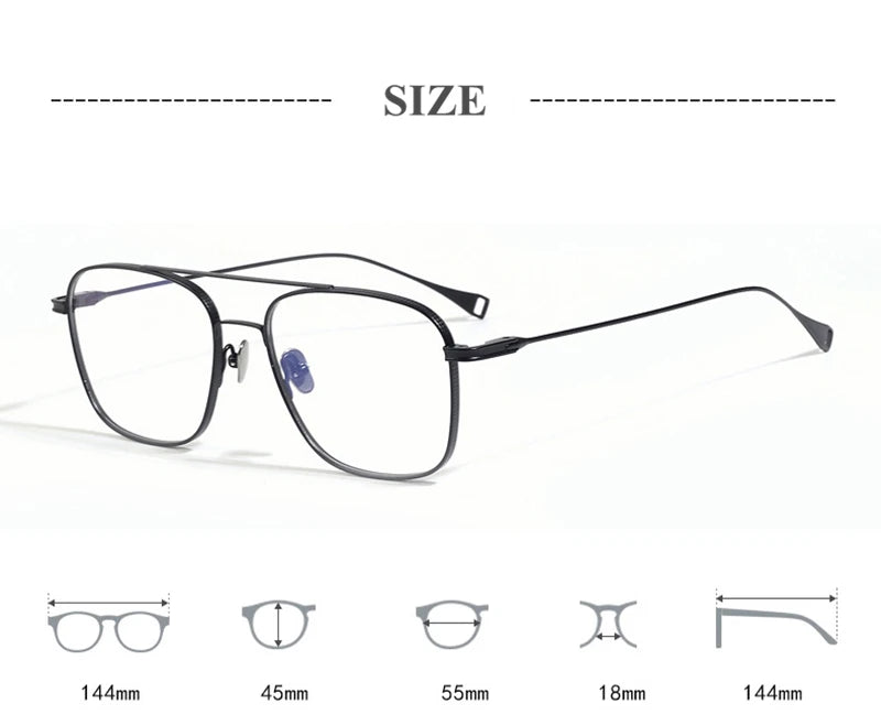 Stylish Unisex Black Titanium Square Double Bridge Eyeglasses Frame 49015 - Perfect for Work, Reading & Fashion Accessories