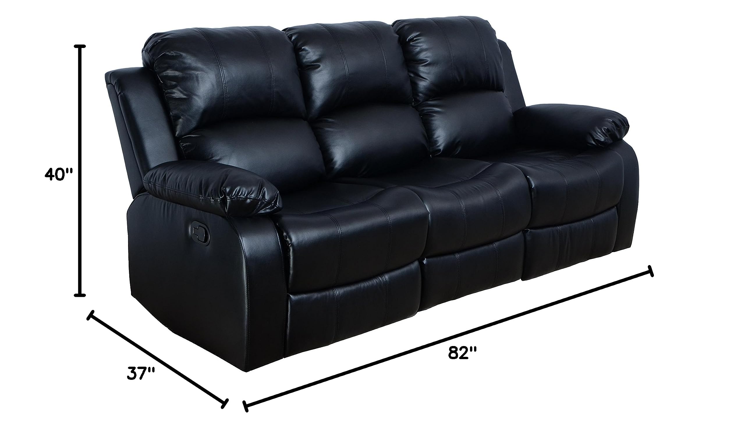 Odessa Reclining Sofa - Modern Black Leather Living Room Furniture for Home Theater & Family Lounge | Comfortable Recliner Couch with Adjustable Backrest