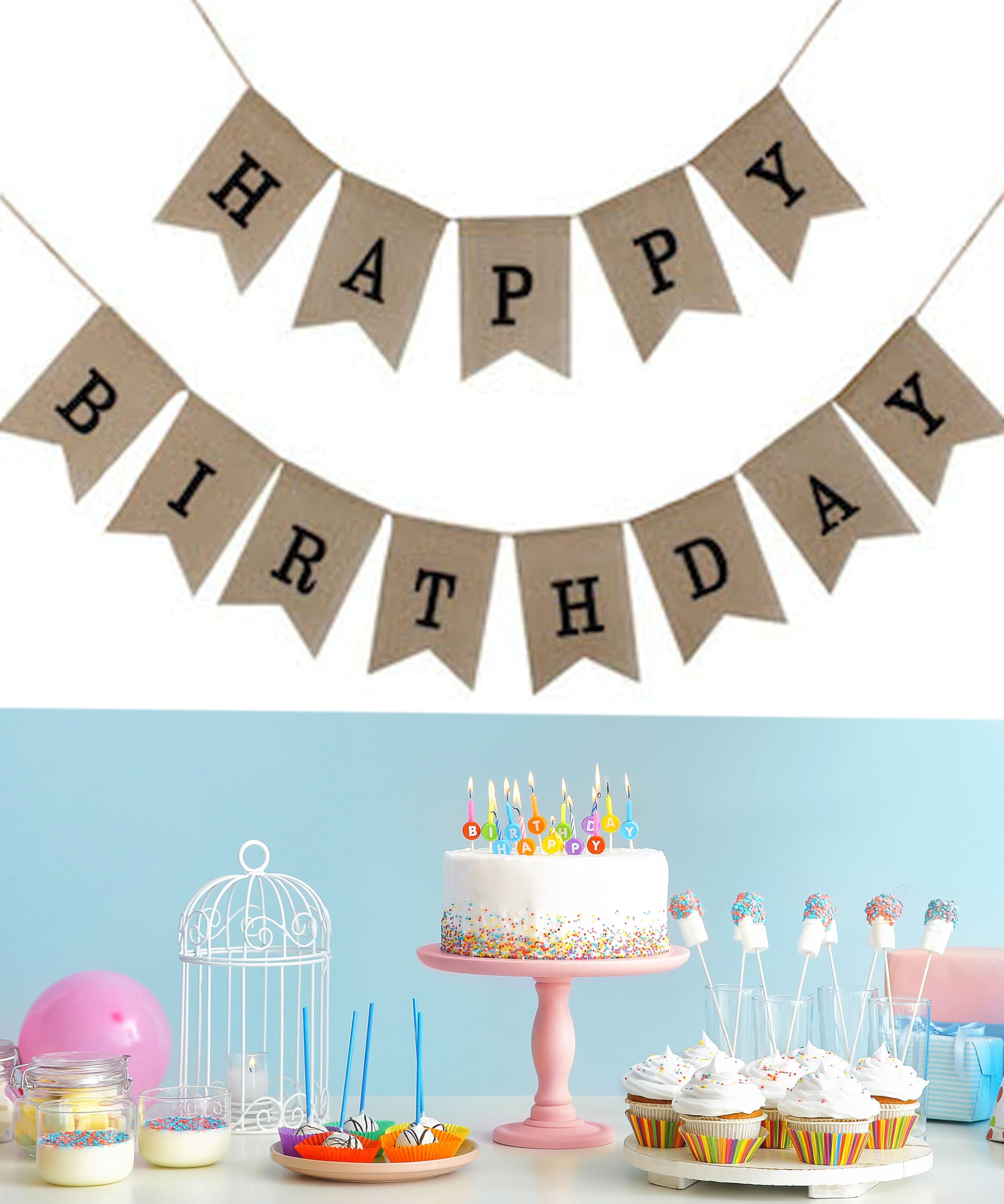 Happy Birthday Burlap Banner - Black Print Party Decor for Birthday Celebrations, Home Decor & Special Events