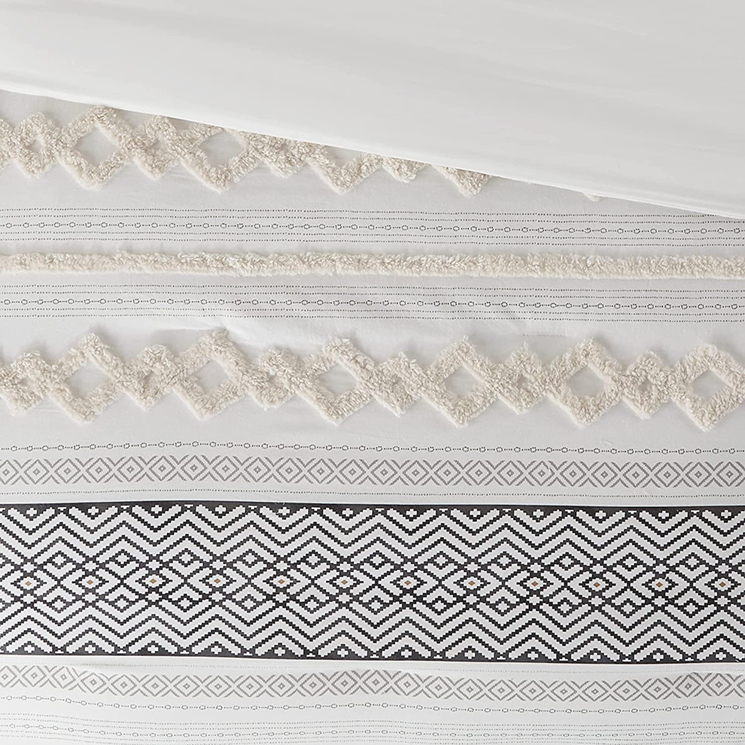 Hyde Lane Farmhouse King Size Comforter Set - Ivory Boho Bedding, 100% Cotton Top with Modern Neutral Jacquard Stripes, 3-Piece Includes Pillow Shams (104x90 Inches) | Cozy Farmhouse Bedroom Decor for Master Bedroom & Guest Room