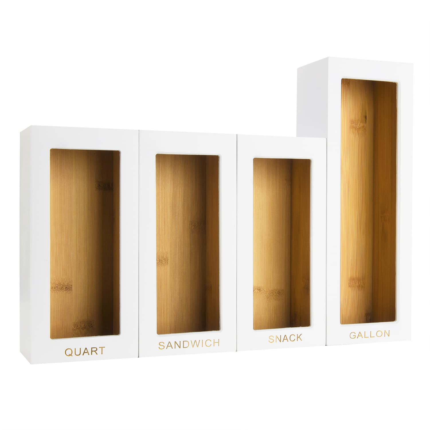 Premium Bamboo Ziplock Bag Organizer for Kitchen Drawer - 4-Piece Set (White) | Compatible with Gallon, Quart, Sandwich & Snack Bags | Perfect for Pantry Organization & Food Storage