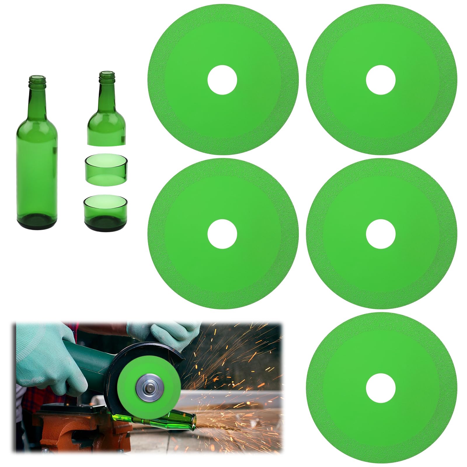 5PCS 4.5 Inch Diamond Glass Cutting Disc for Angle Grinder - 7/8