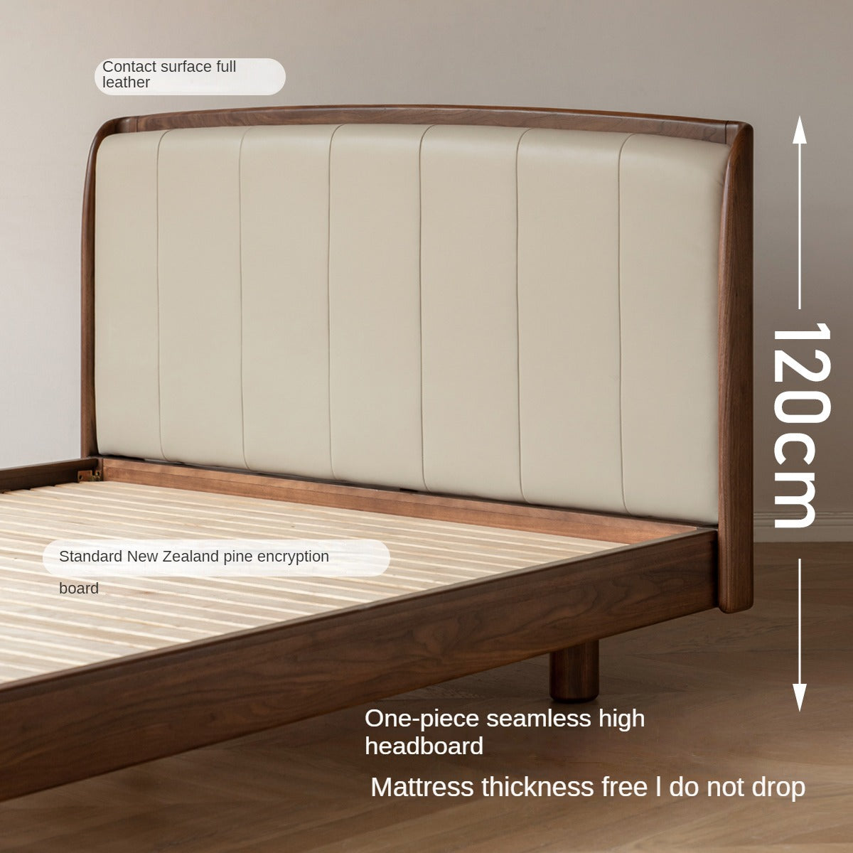 Premium Black Walnut & Ash Solid Wood Leather Upholstered Bed Frame - High Soft Back Support for Master Bedroom, Guest Room & Luxury Home Decor