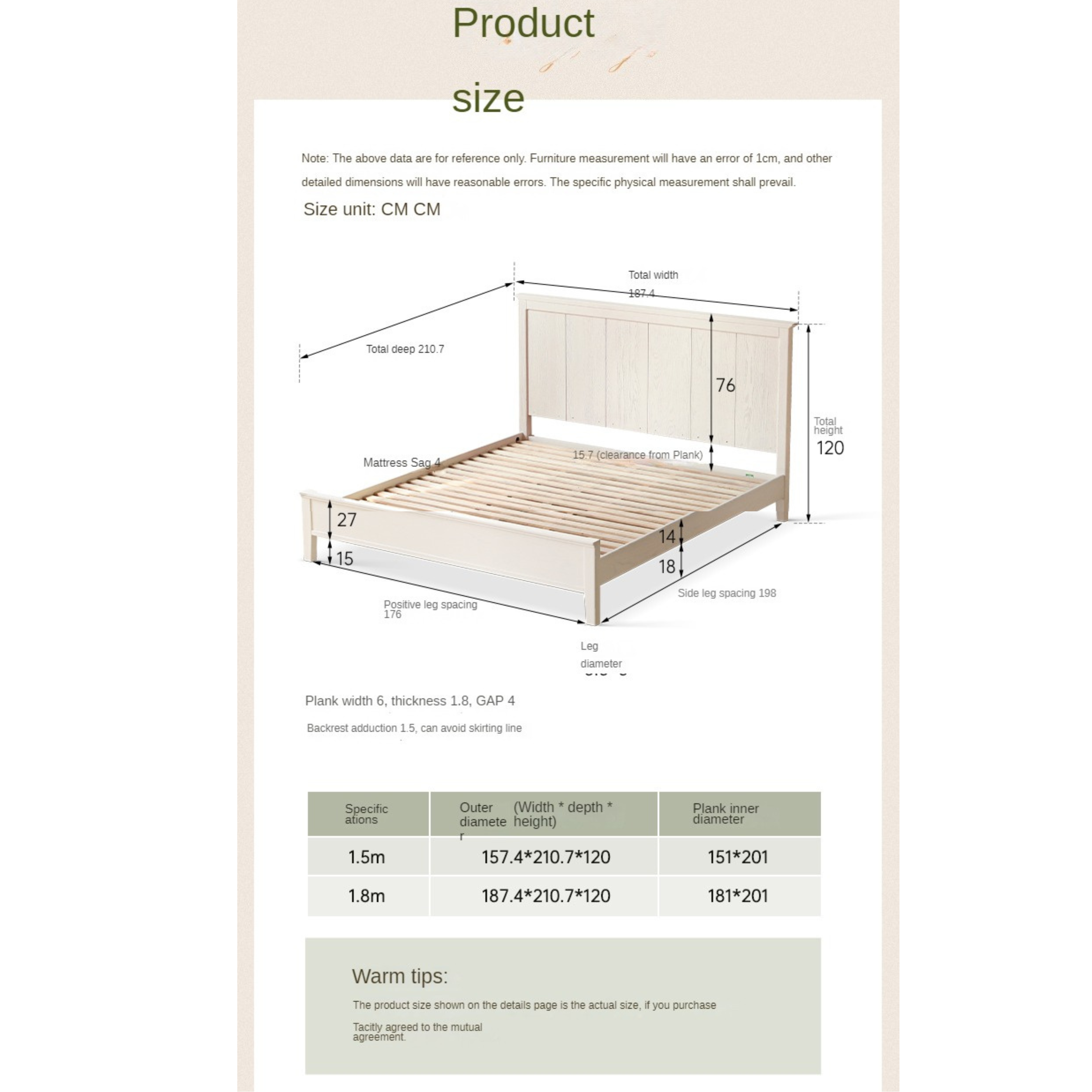 Solid Oak Wood High Headboard Full Size White Bed - American Style Bedroom Furniture for Master Bedroom & Guest Room Decor